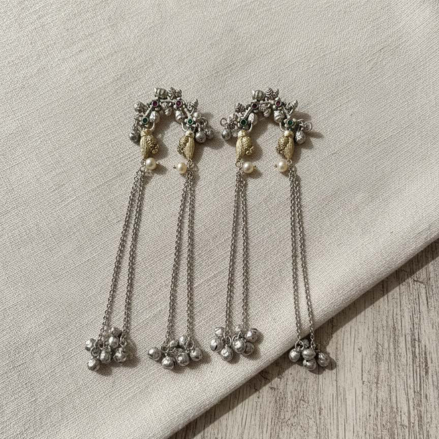 Rani & Green Color Oxidised Earrings Highlighting Contrasting Dual-Tone Hues For Festive Grandeur