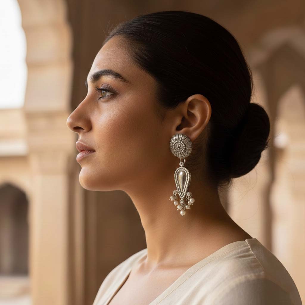 Silver Color Oxidised Earrings Offering Timeless Suitable For Daily Traditional Outfits