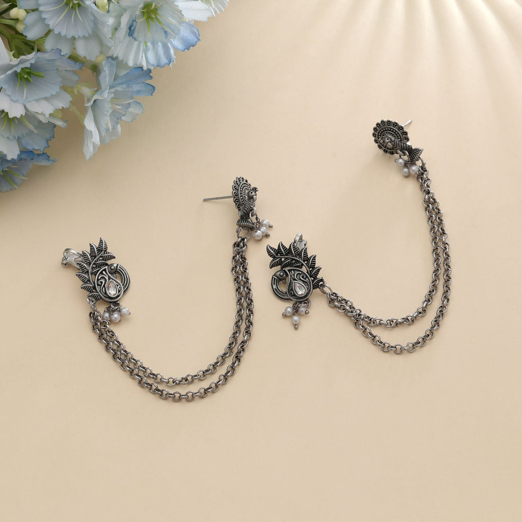 Silver Color Oxidised Ear Cuff Stylish Minimal Modern Statement Jewelry Design
