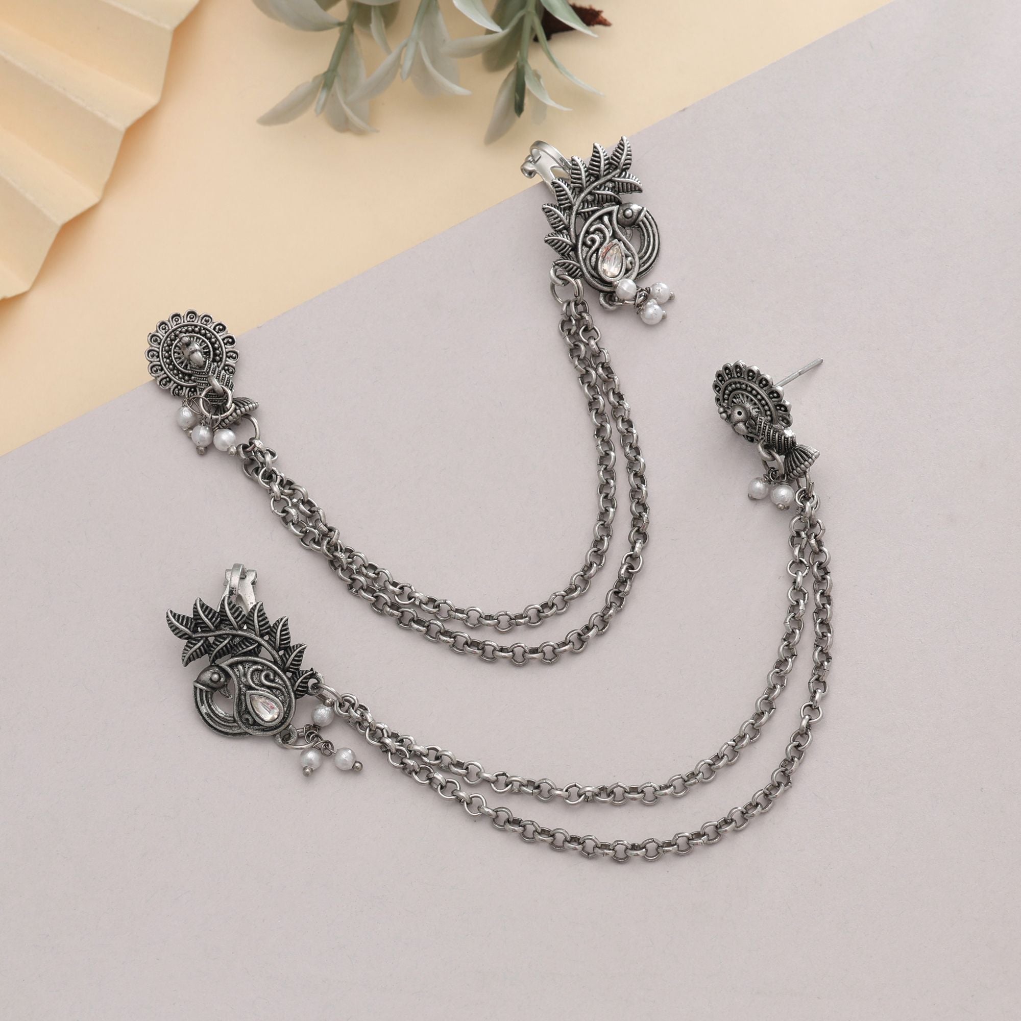 Silver Color Oxidised Ear Cuff Stylish Minimal Modern Statement Jewelry Design