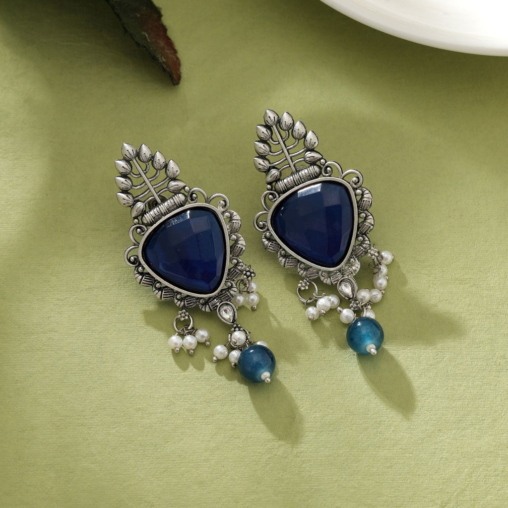 Blue Oxidised Earrings Antique