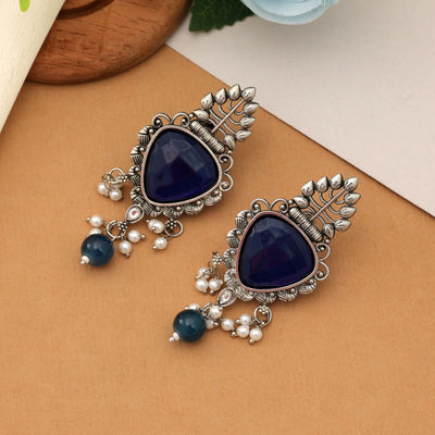 Blue Oxidised Earrings Antique