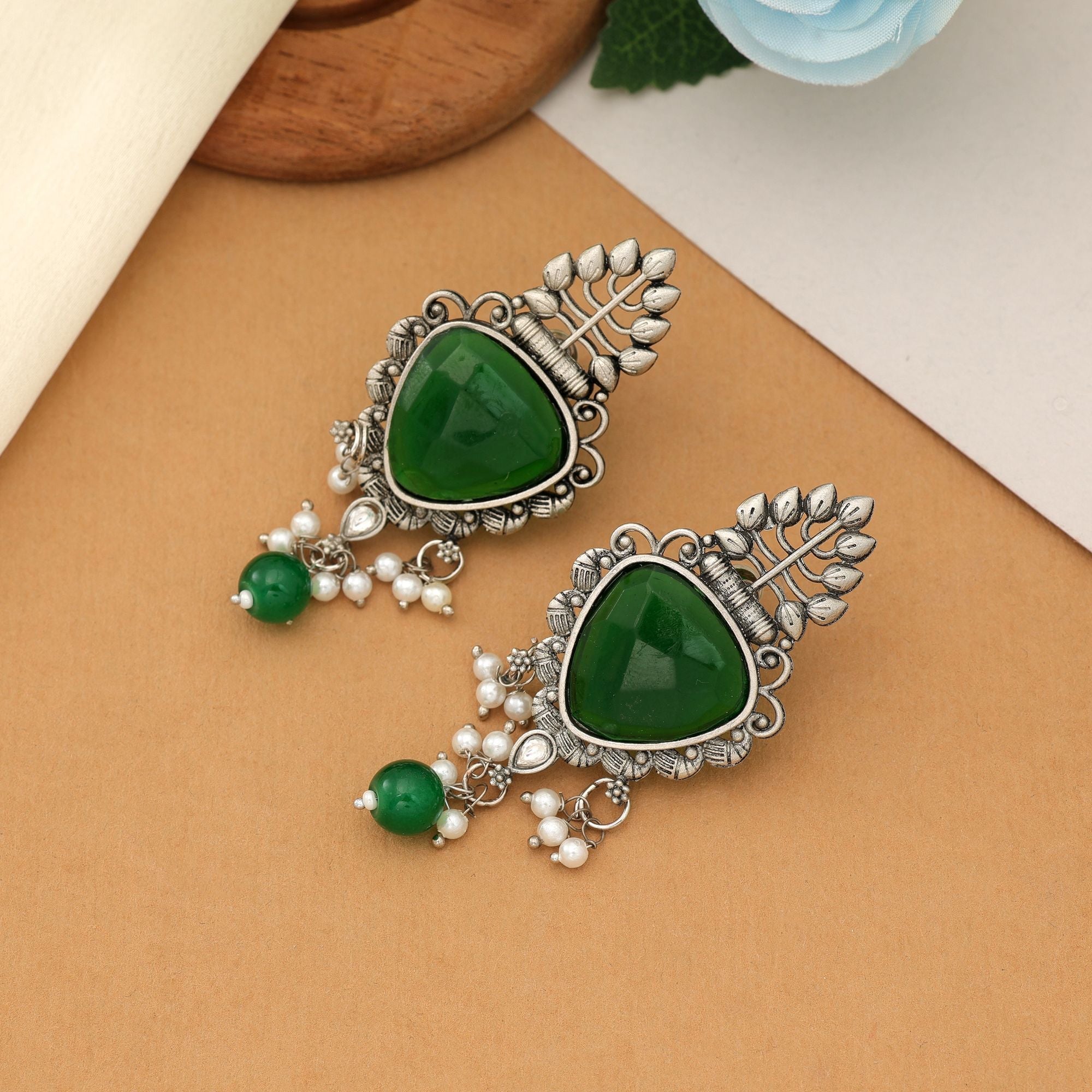 Green Oxidised Earrings Daily Wear