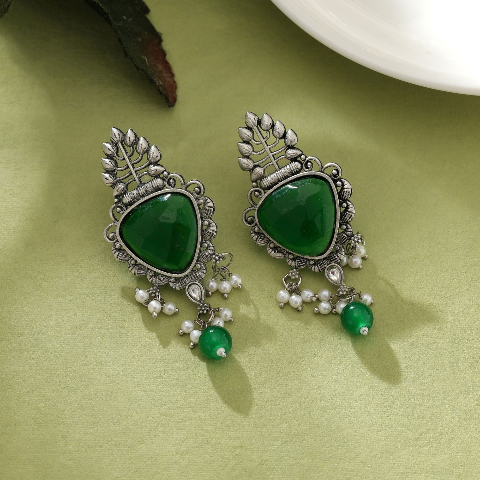 Green Oxidised Earrings Daily Wear