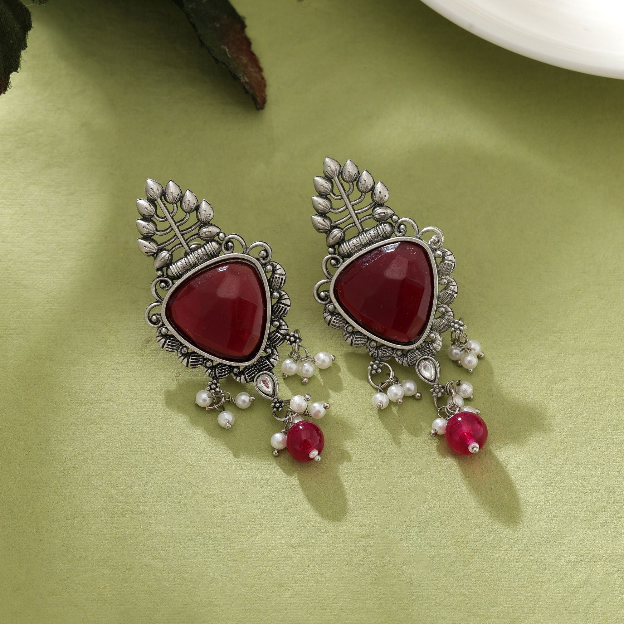 Maroon Oxidised Earrings Vintage