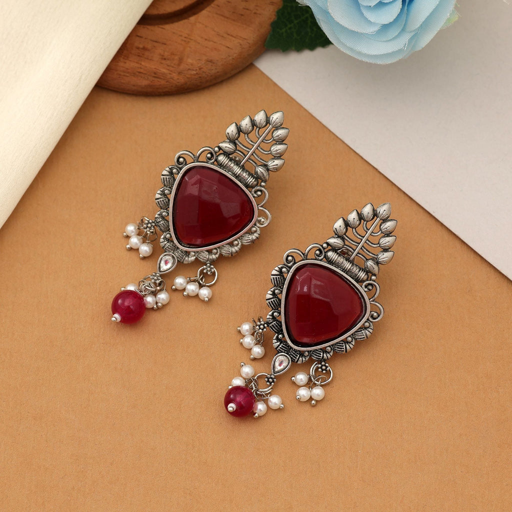 Maroon Oxidised Earrings Vintage