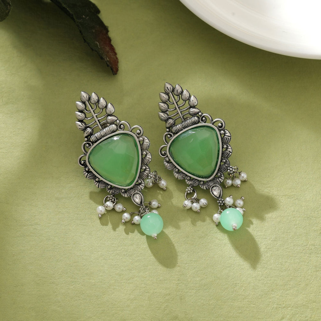 Pista Green Oxidised Earrings Statement