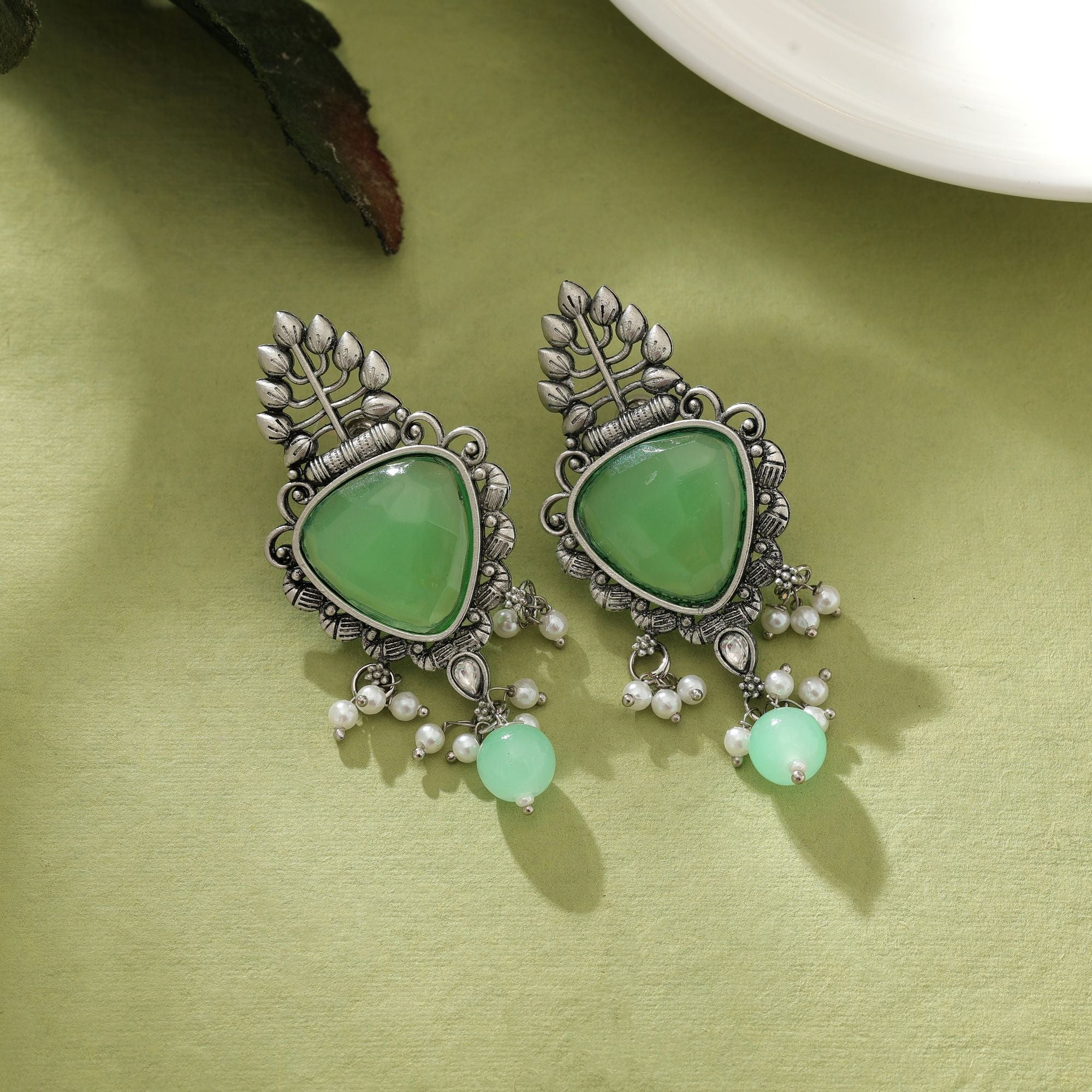 Pista Green Oxidised Earrings Statement