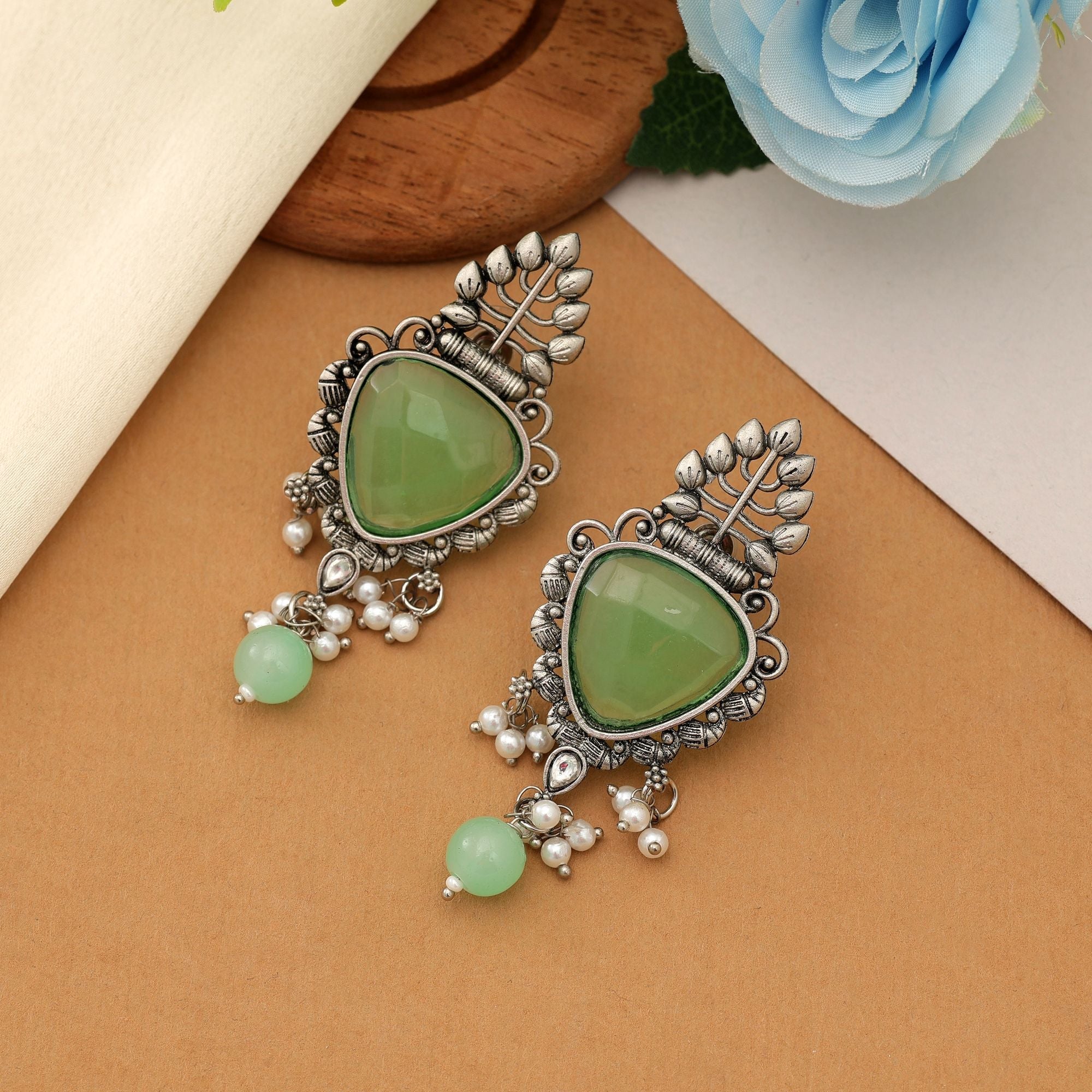 Pista Green Oxidised Earrings Statement