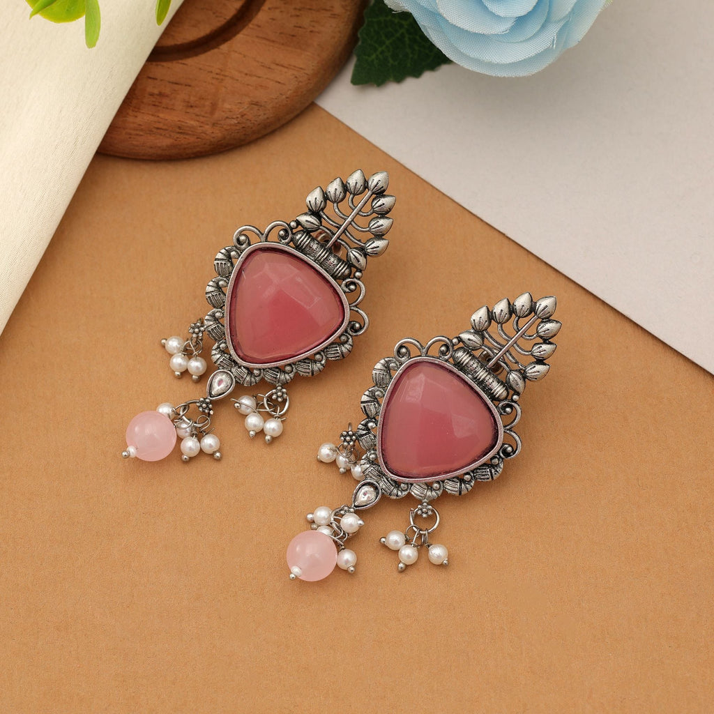 Pink Oxidised Earrings Daily Wear