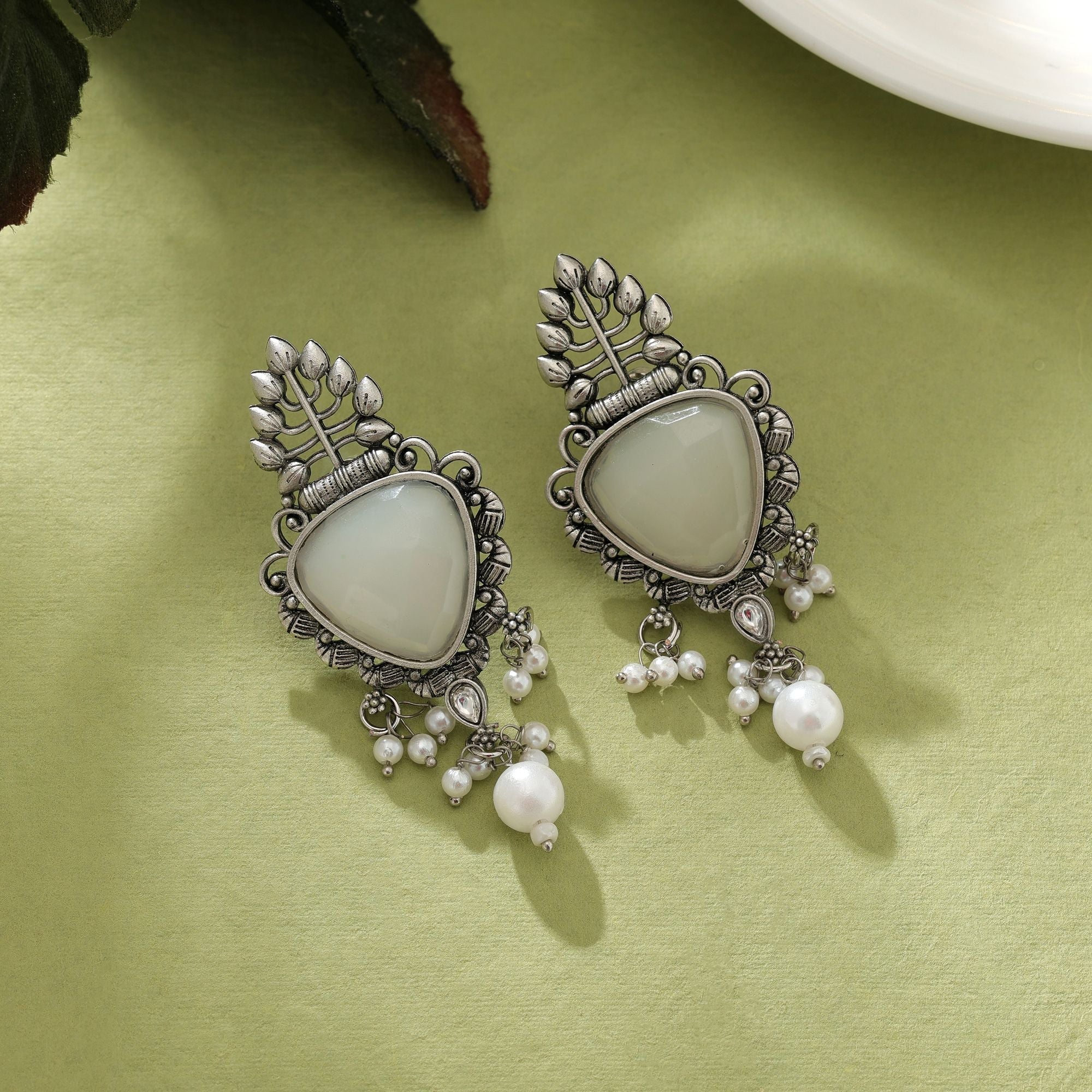 White Oxidised Earrings Minimal