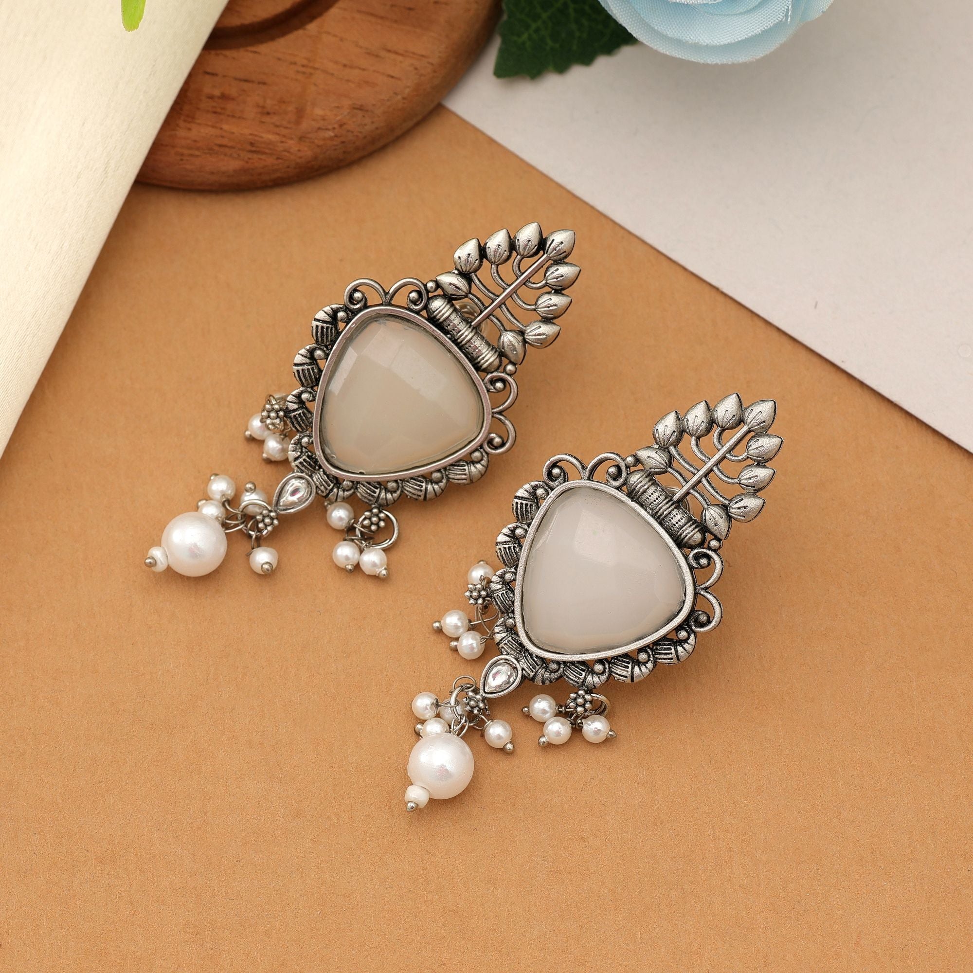 White Oxidised Earrings Minimal