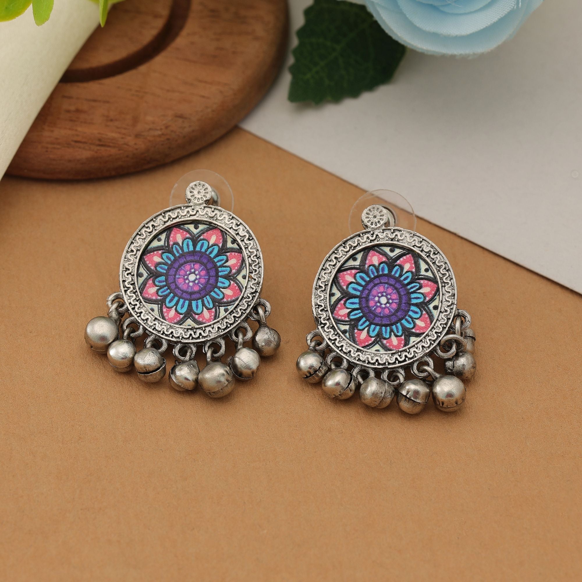 Multi Color Meena Oxidised Earrings Handmade