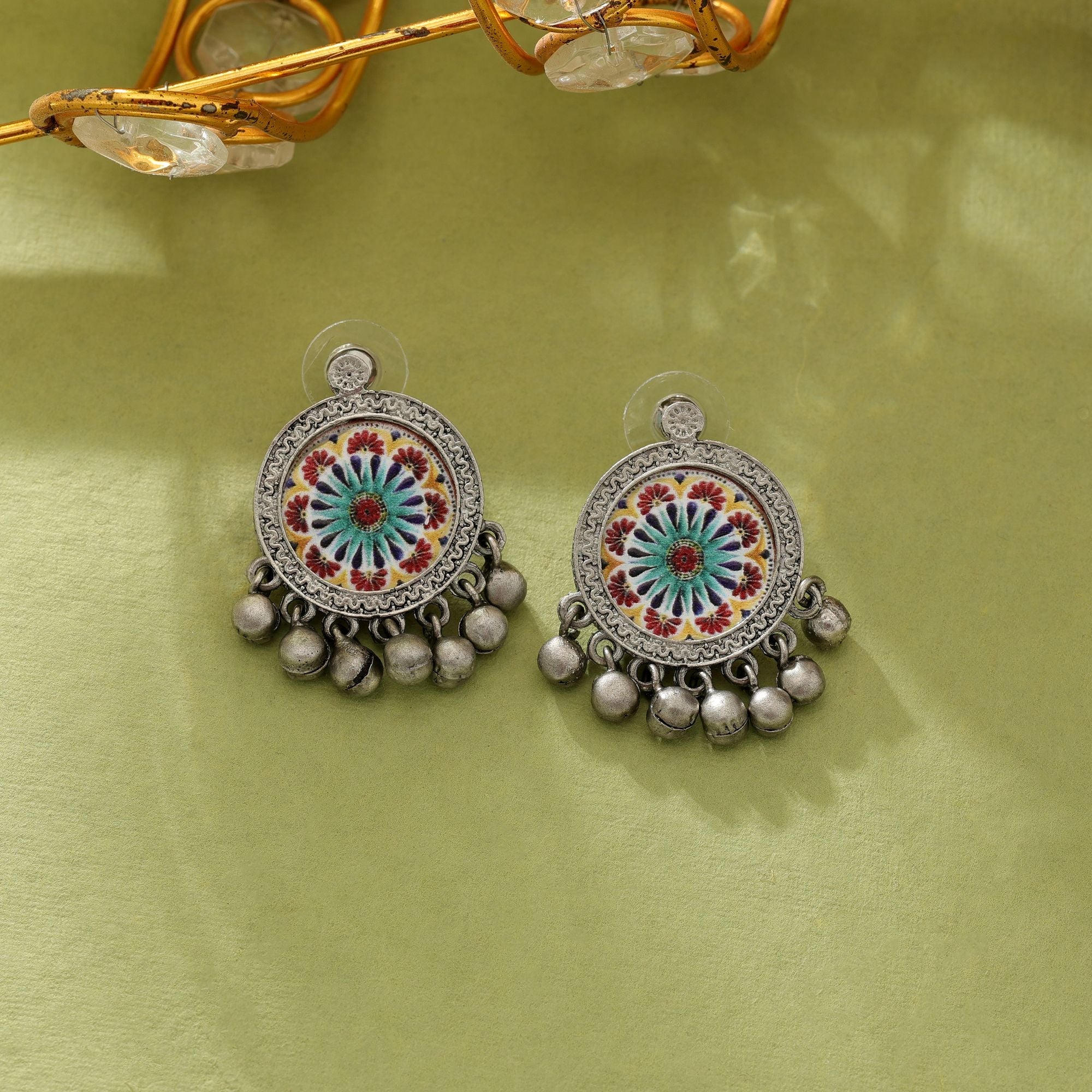 Multi Color Meena Oxidised Earrings Vintage