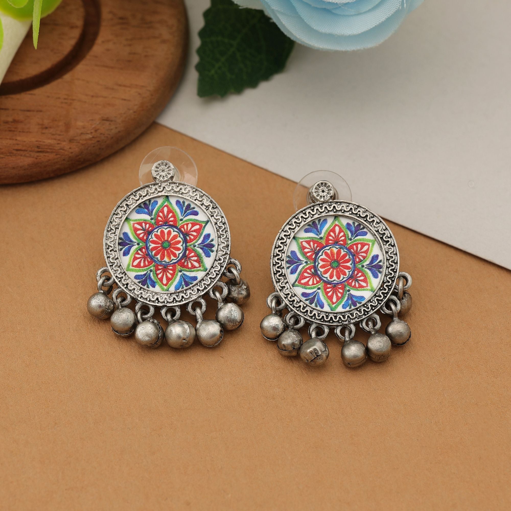 Multi Color Meena Oxidised Earrings Statement