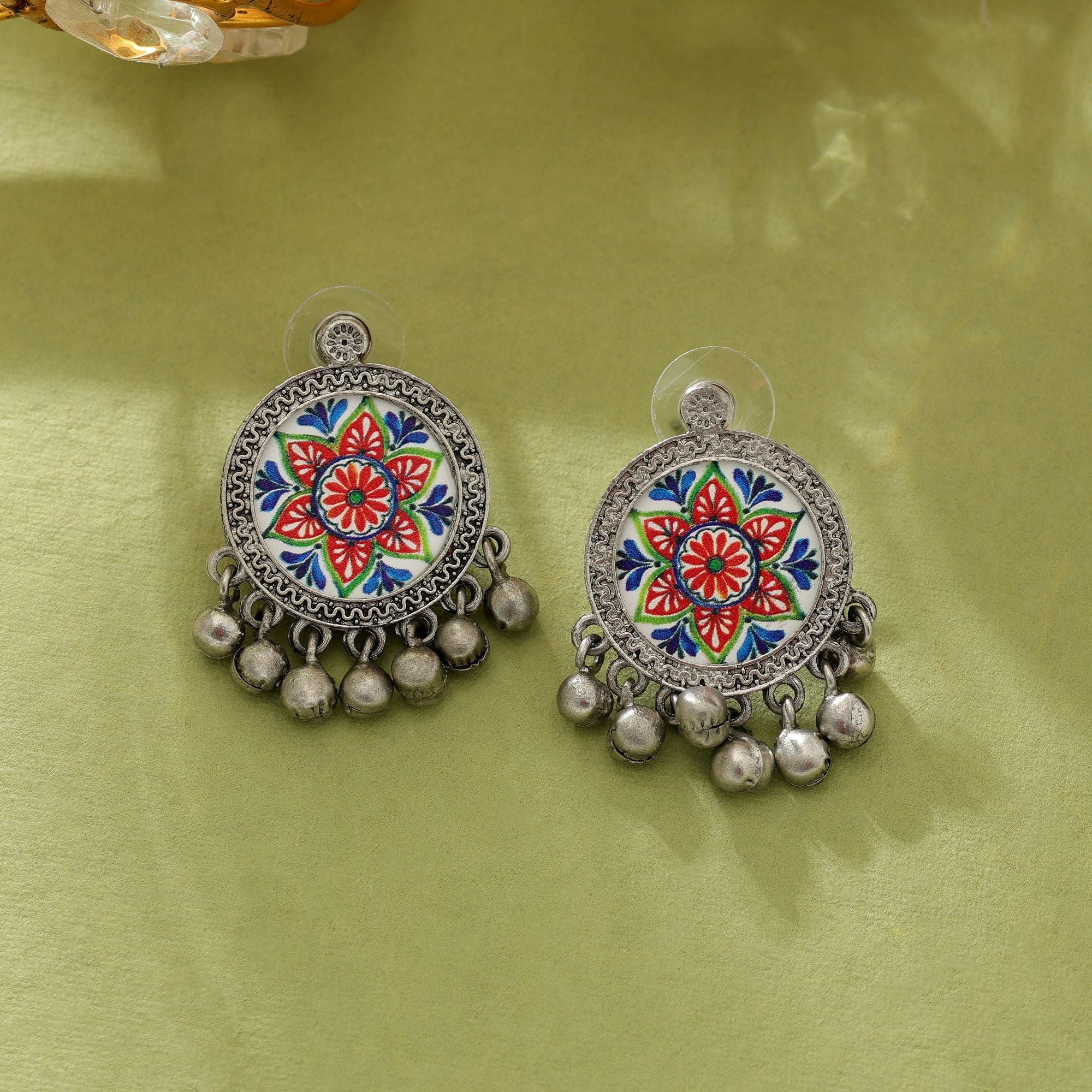 Multi Color Meena Oxidised Earrings Statement