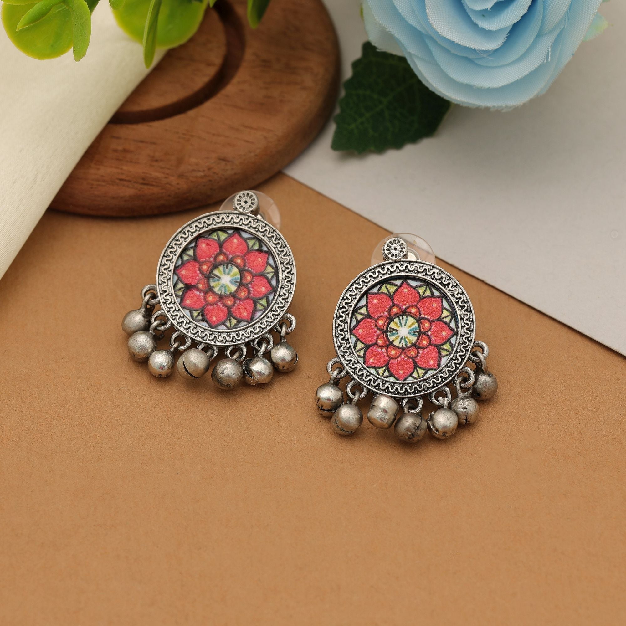Orange Meena Oxidised Earrings Festive