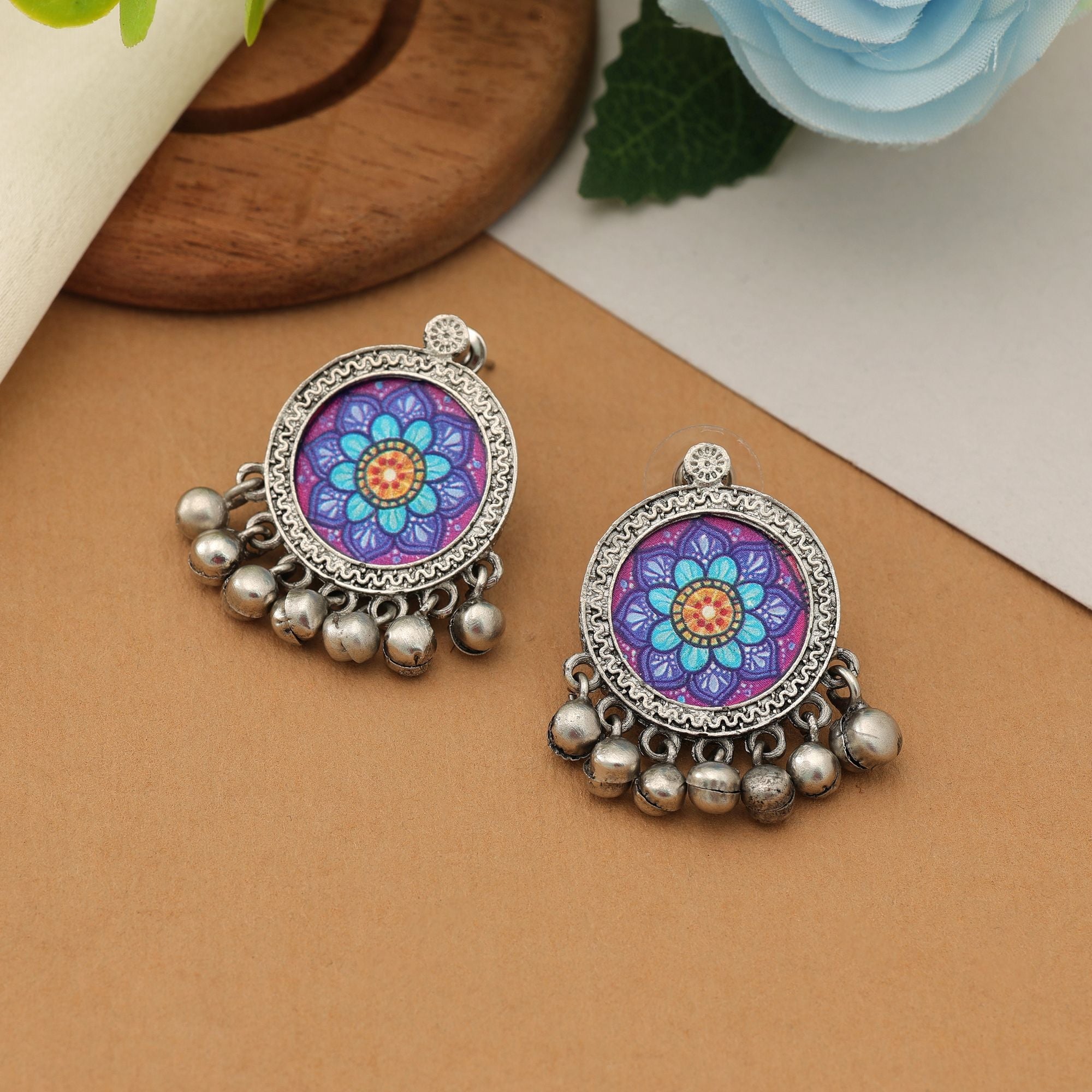 Purple Meena Oxidised Earrings Designer
