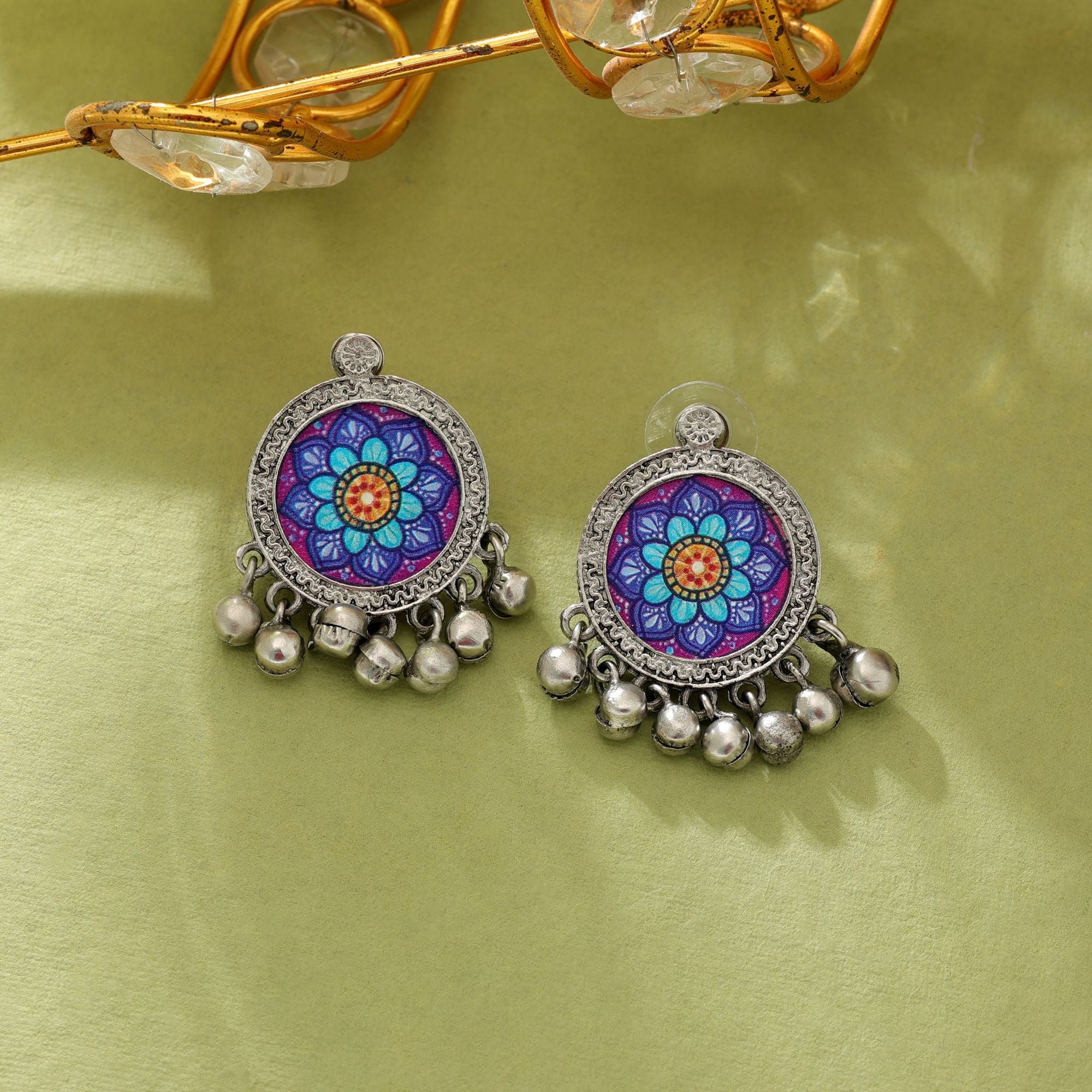 Purple Meena Oxidised Earrings Designer