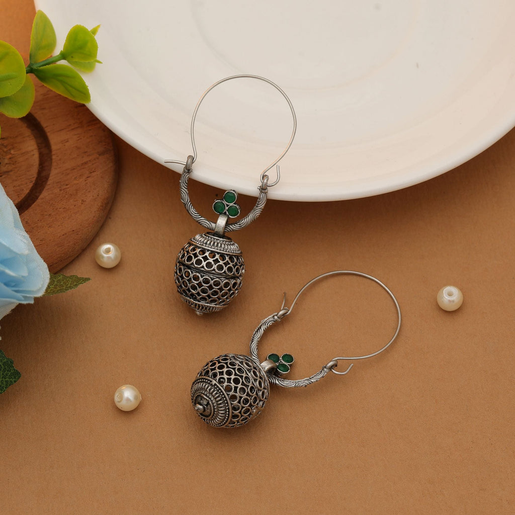 Green Oxidised Earrings Antique