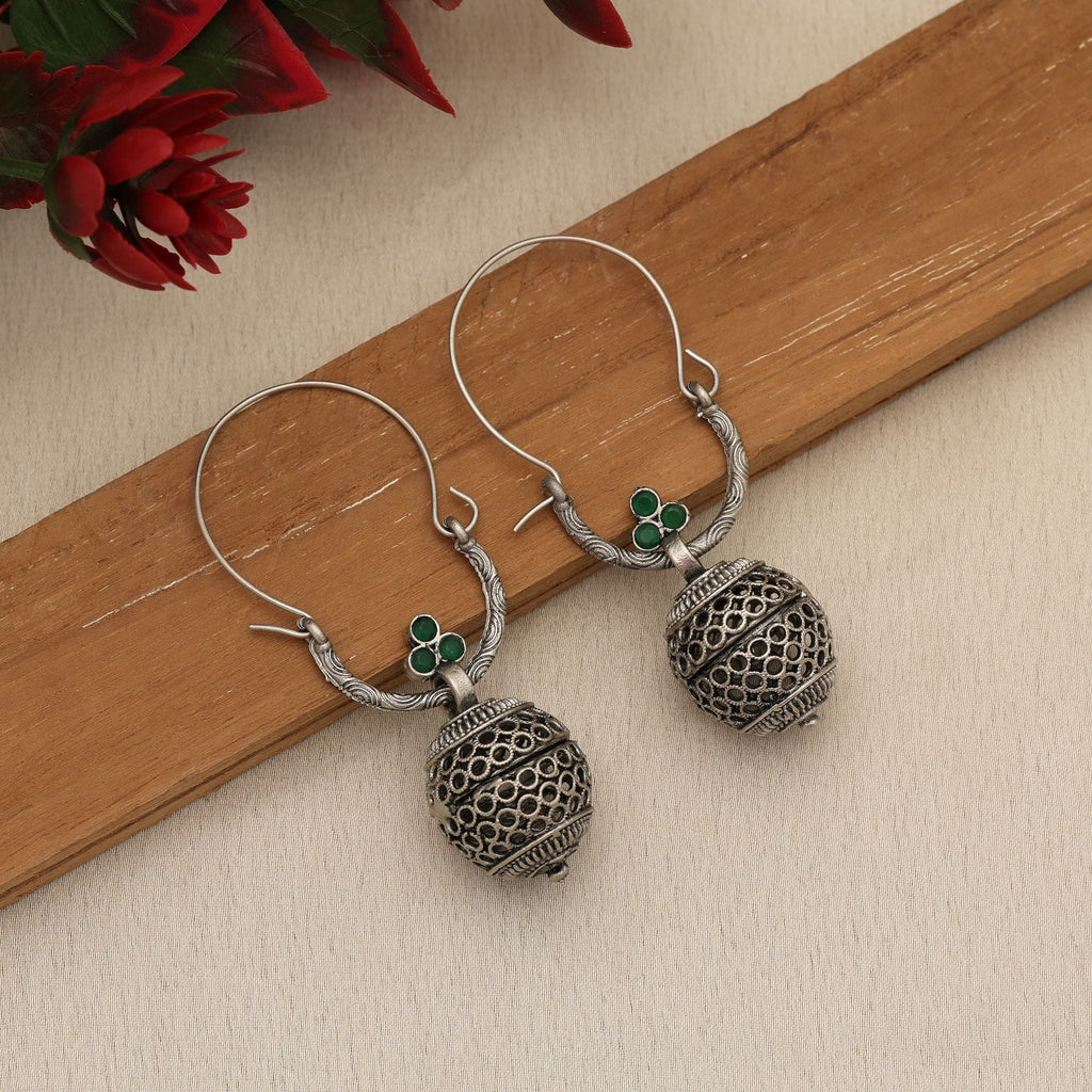 Green Oxidised Earrings Antique