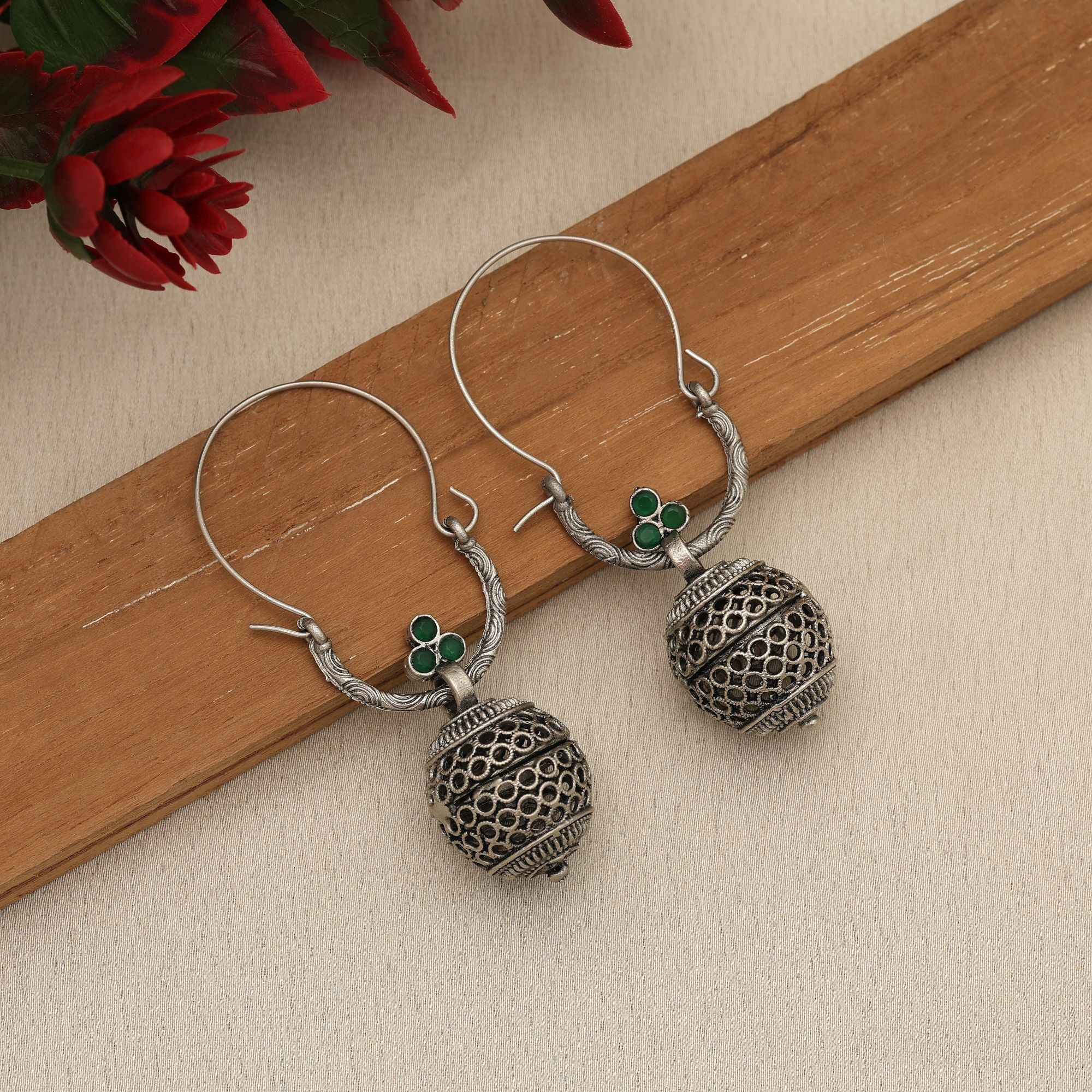 Green Oxidised Earrings Antique