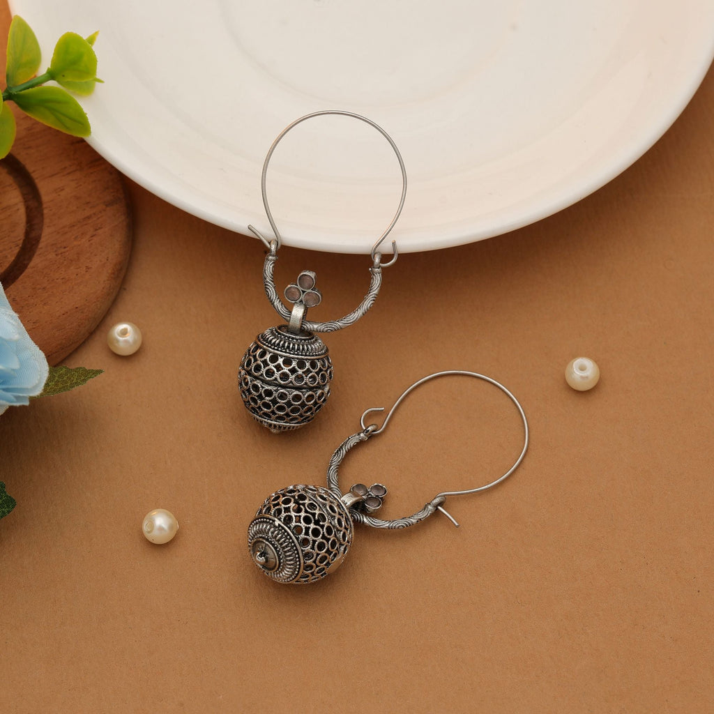 Off White Oxidised Earrings Minimal