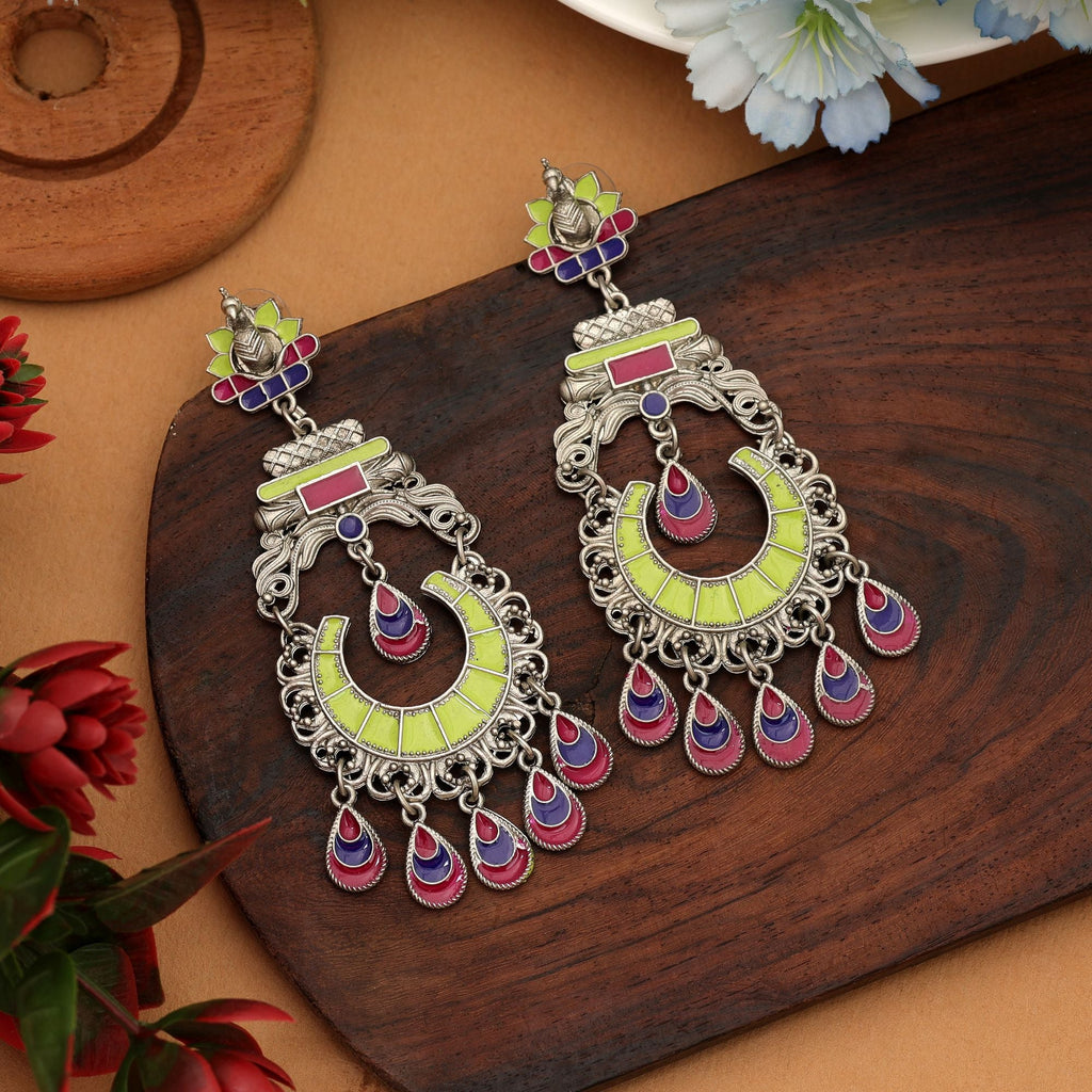 Pista Green Meena Oxidised Earrings Stylish