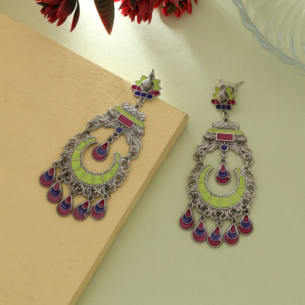 Pista Green Meena Oxidised Earrings Stylish