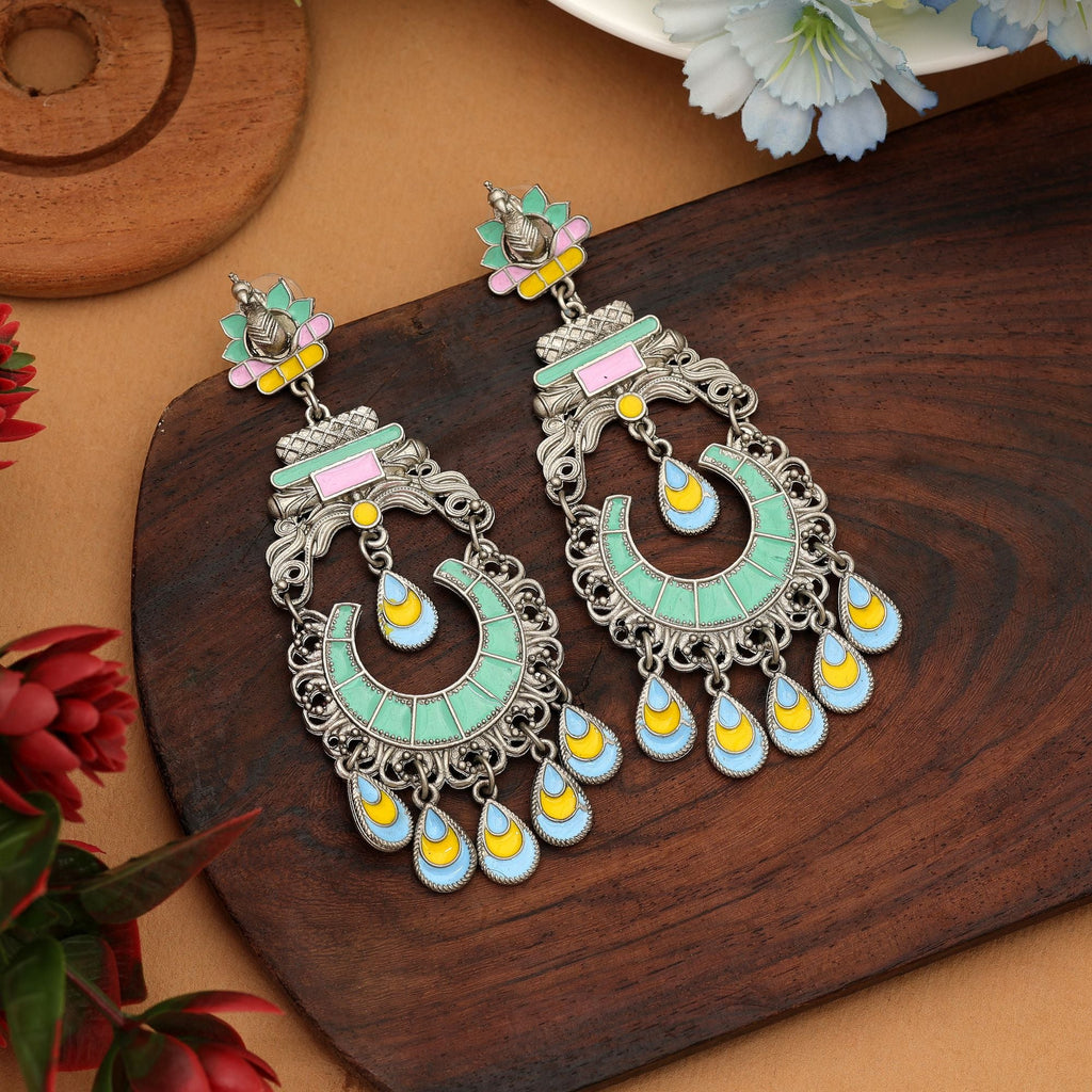 Rama Green Meena Oxidised Earrings Festive