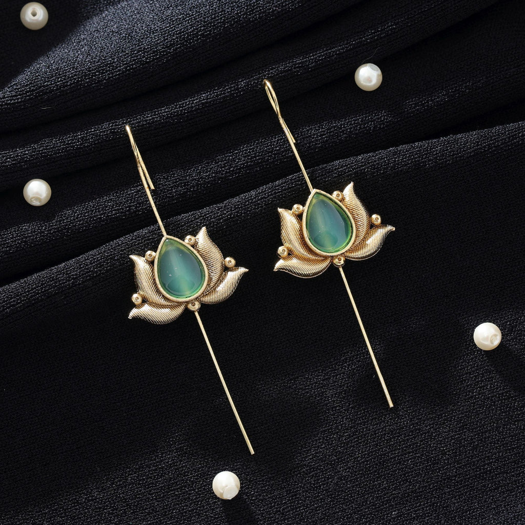 Pista Green Oxidised Ear Cuff Traditional