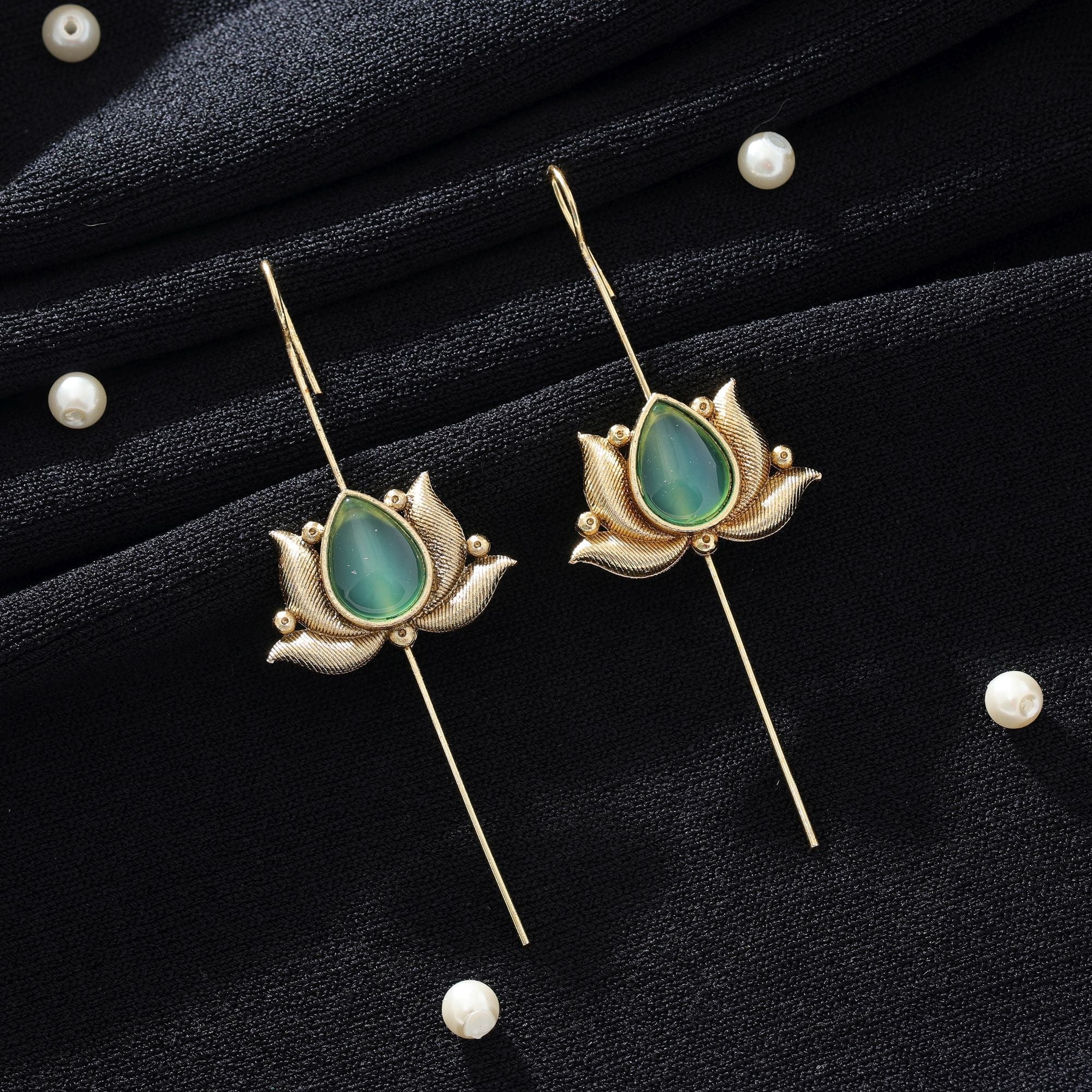 Pista Green Oxidised Ear Cuff Traditional