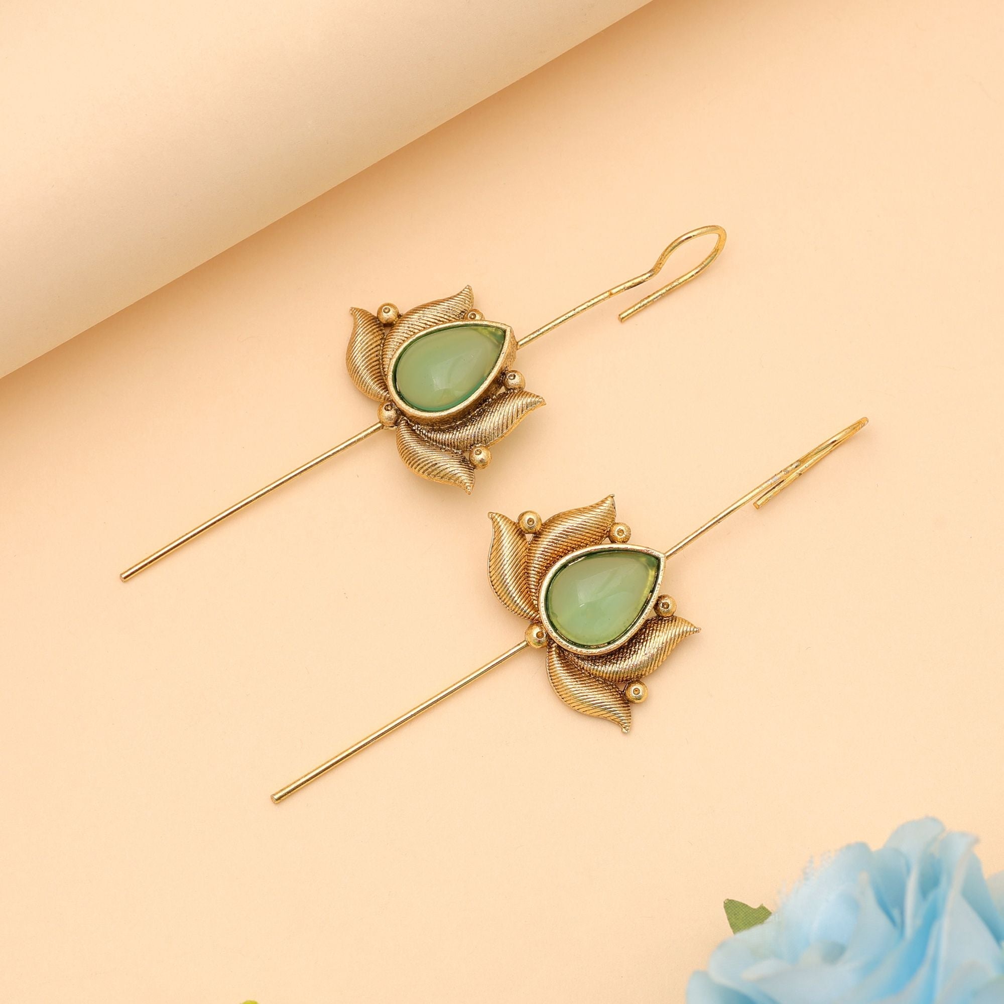 Pista Green Oxidised Ear Cuff Traditional