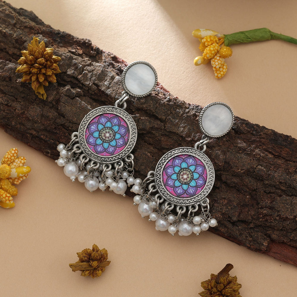 Purple Color Oxidised Earrings Party Wear