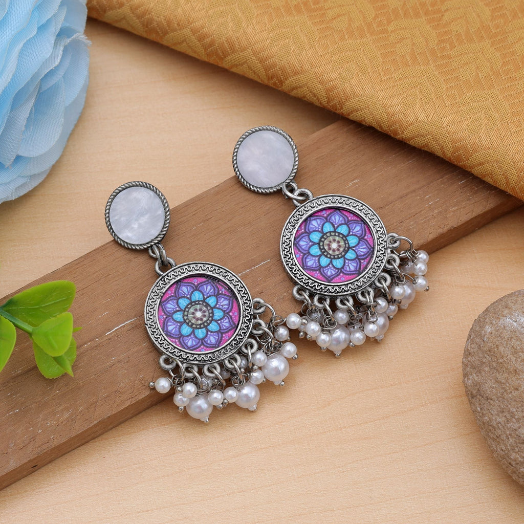 Purple Color Oxidised Earrings Party Wear