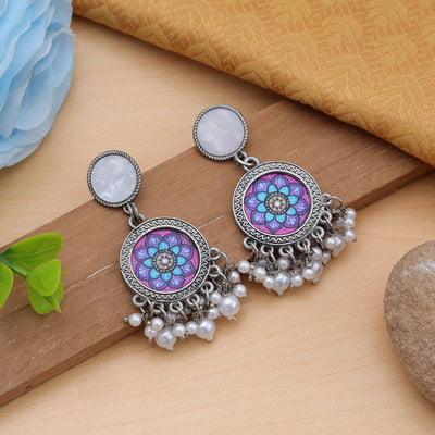 Purple Color Oxidised Earrings Party Wear