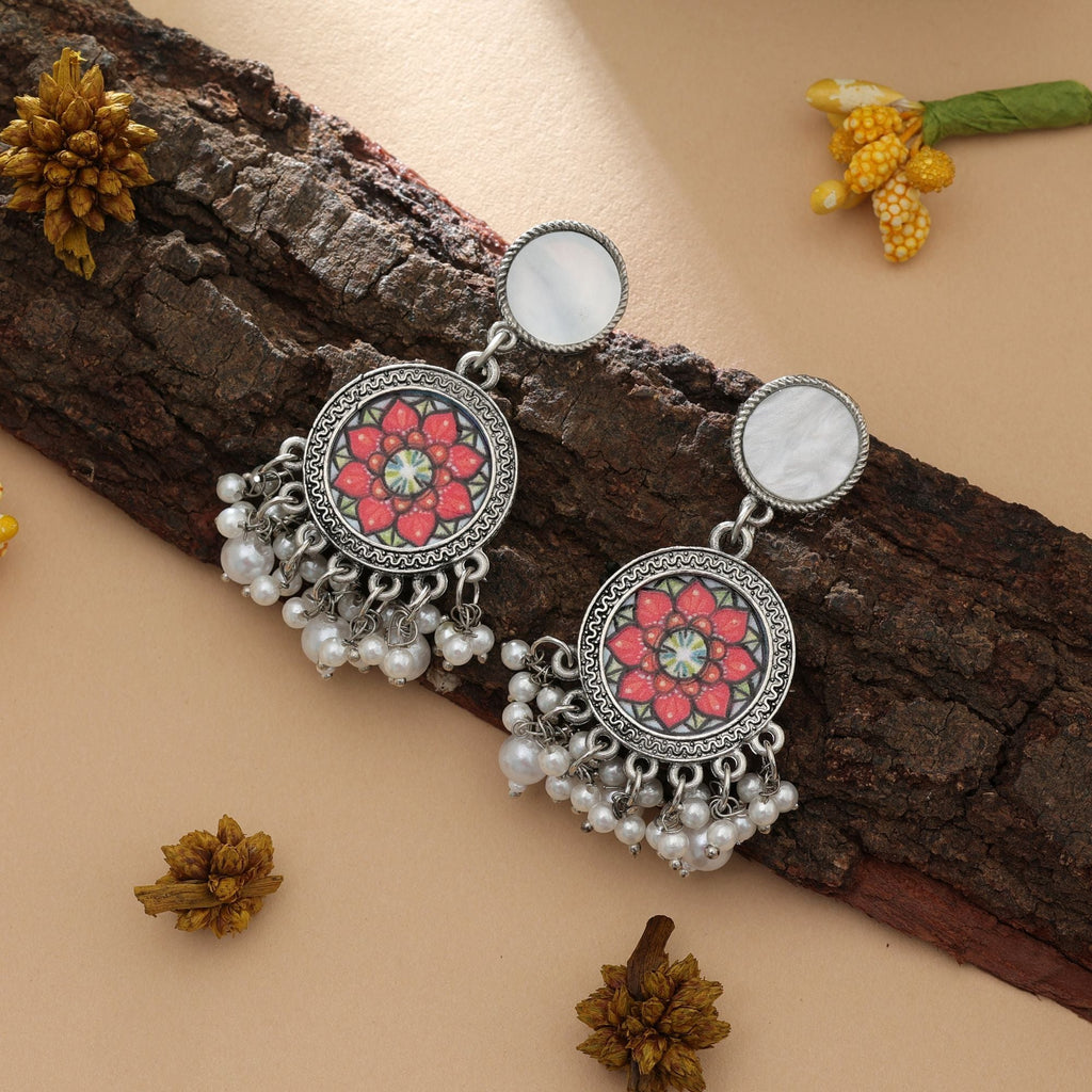 Orange Color Oxidised Earrings Traditional