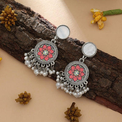 Orange Color Oxidised Earrings Traditional