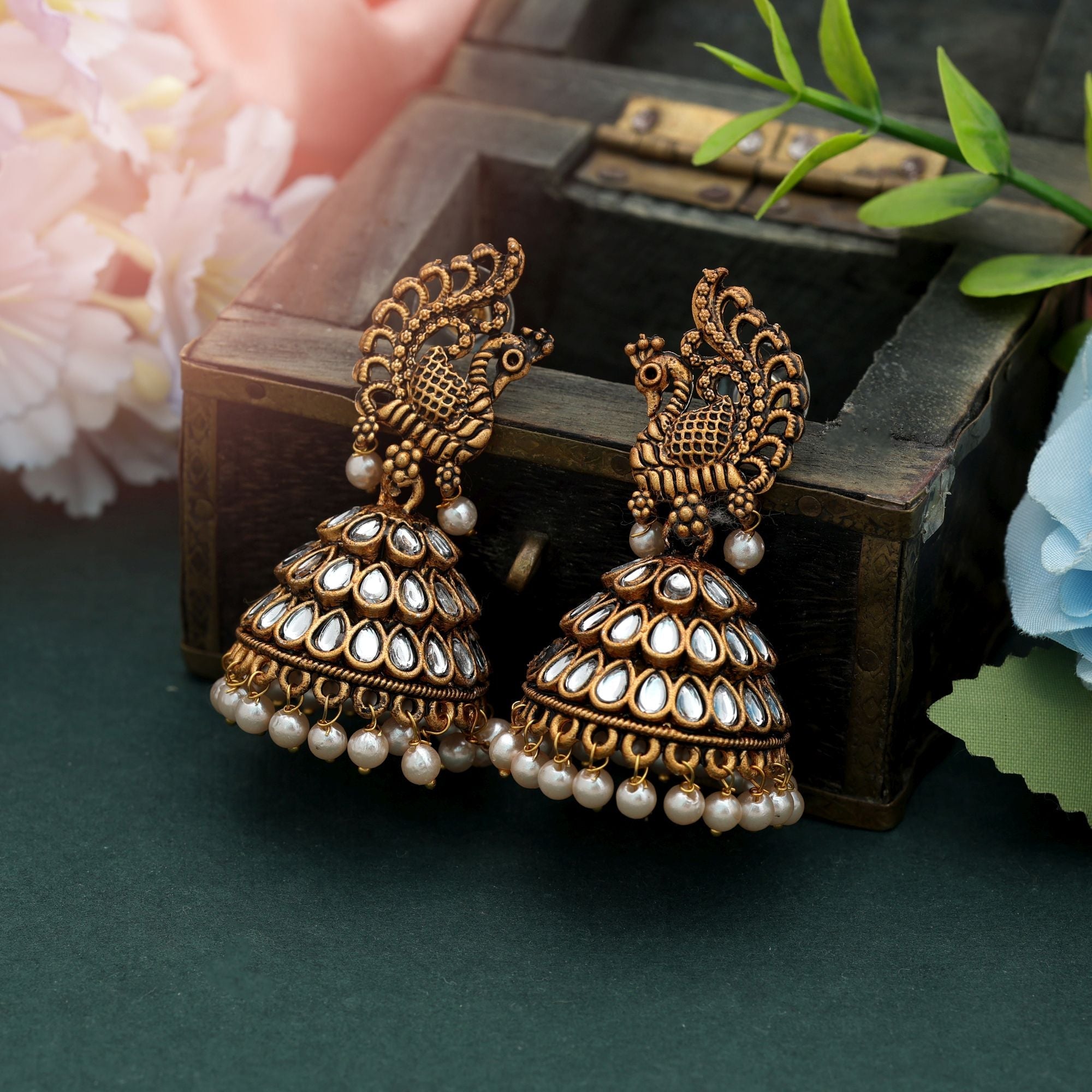 White Color Oxidised Earrings Tribal Artwork
