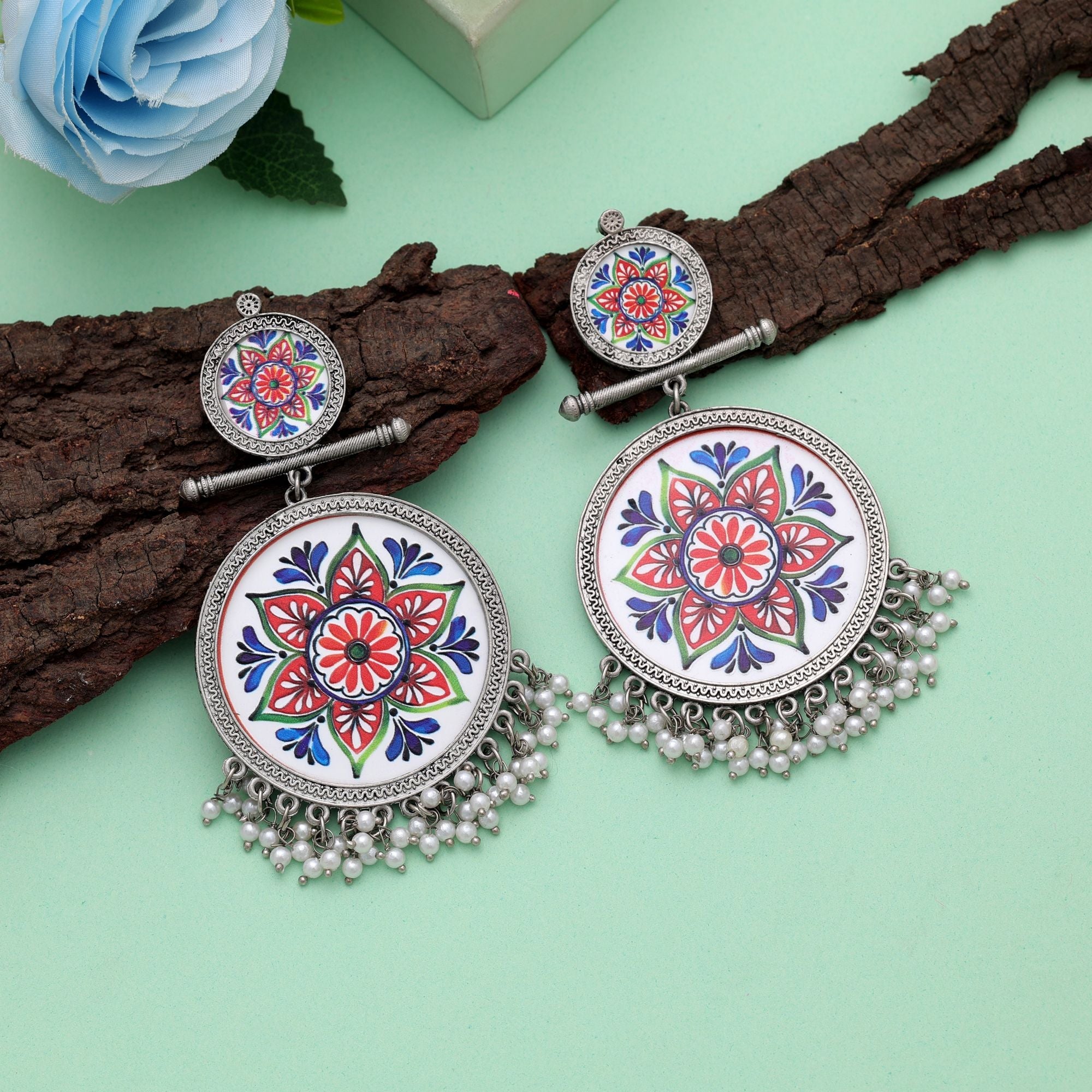 Multi Color Meena Work Oxidised Earrings Craftsmanship