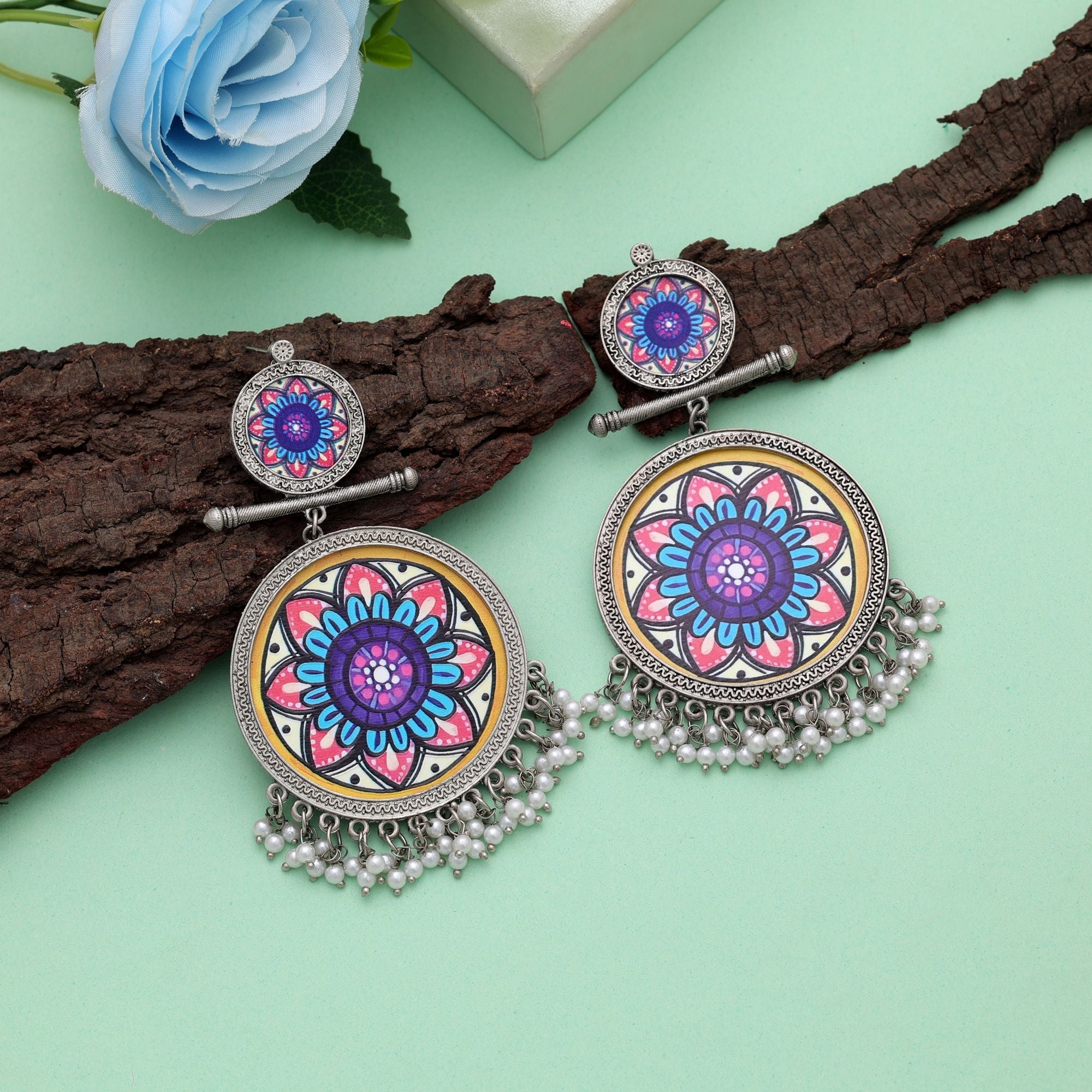 Multi Color Meena Work Oxidised Earrings Festive Appeal