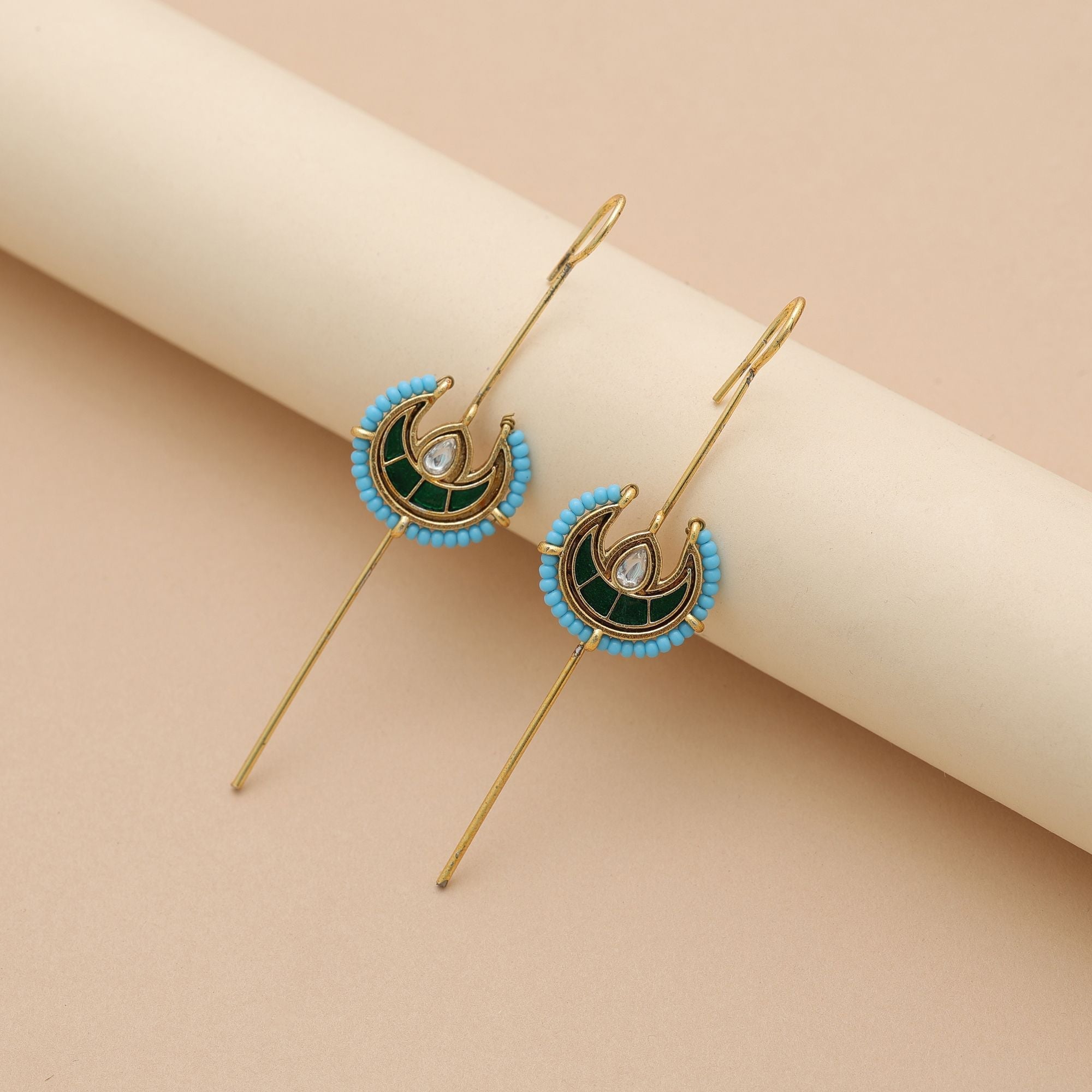 Green Color Meena Work Oxidised Ear Cuff