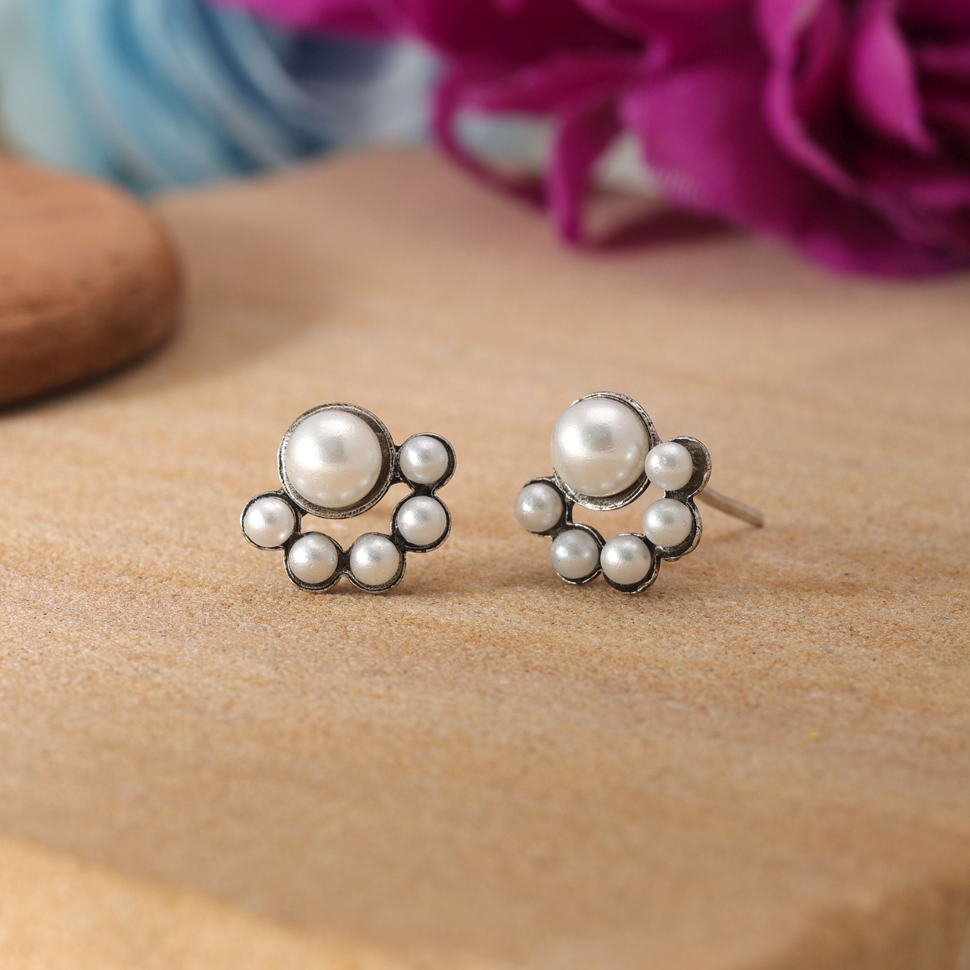 White Oxidised Earrings – Traditional Design