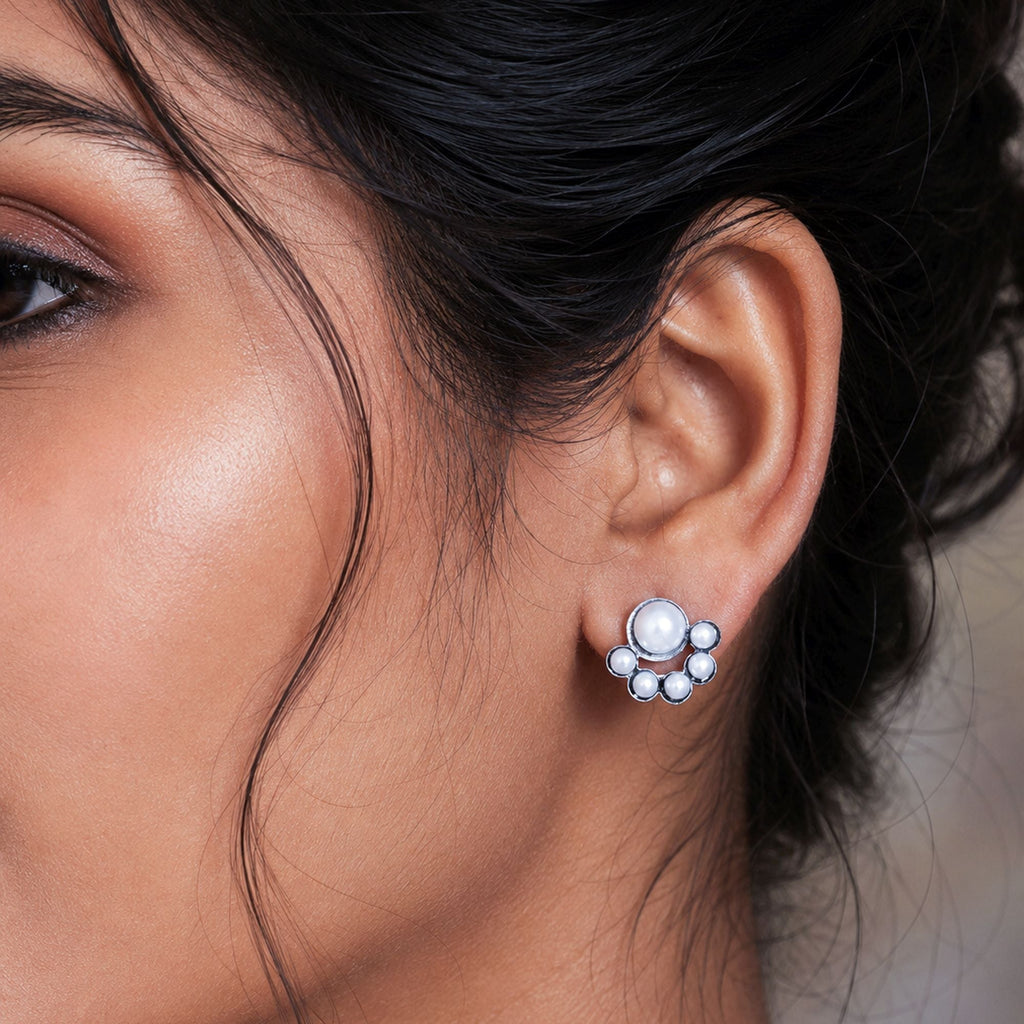 White Oxidised Earrings – Traditional Design