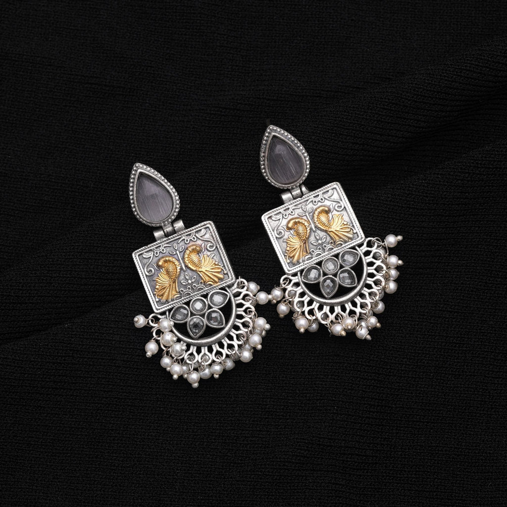Grey Color Dual Tone Oxidised Earrings