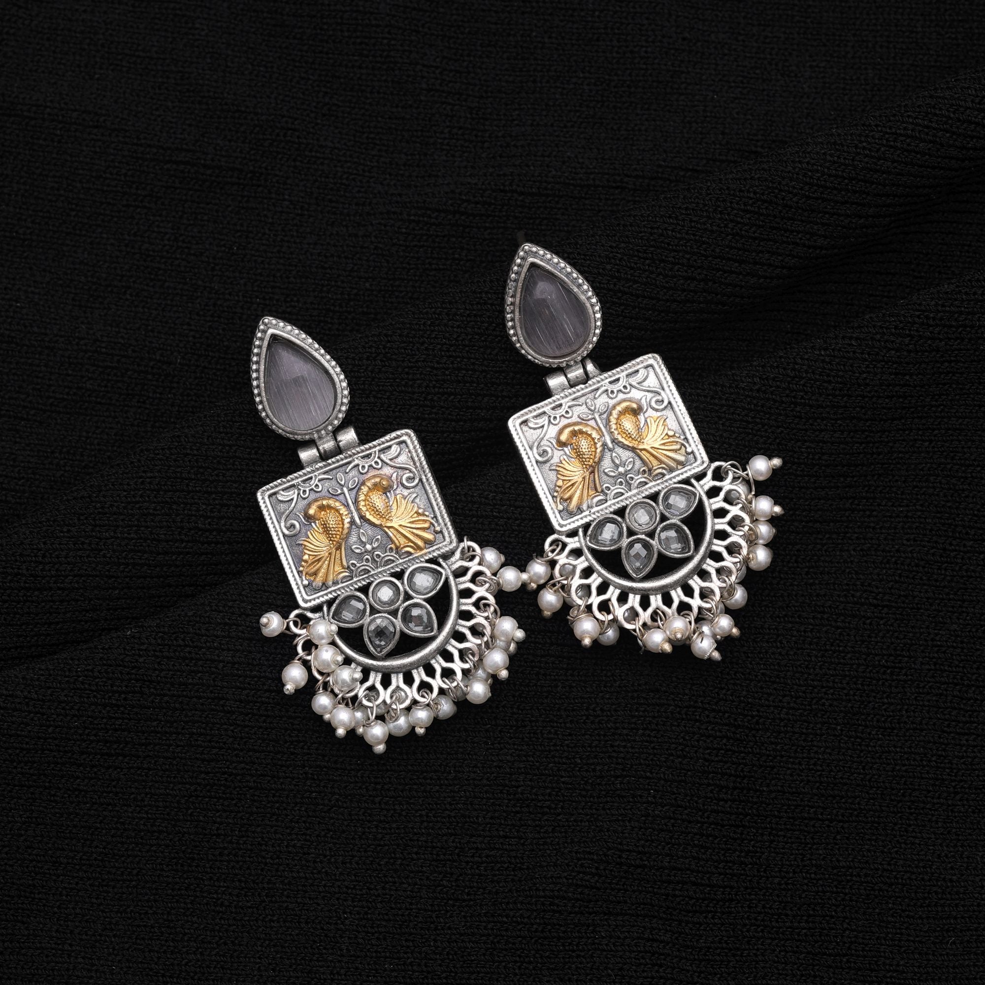 Grey Color Dual Tone Oxidised Earrings