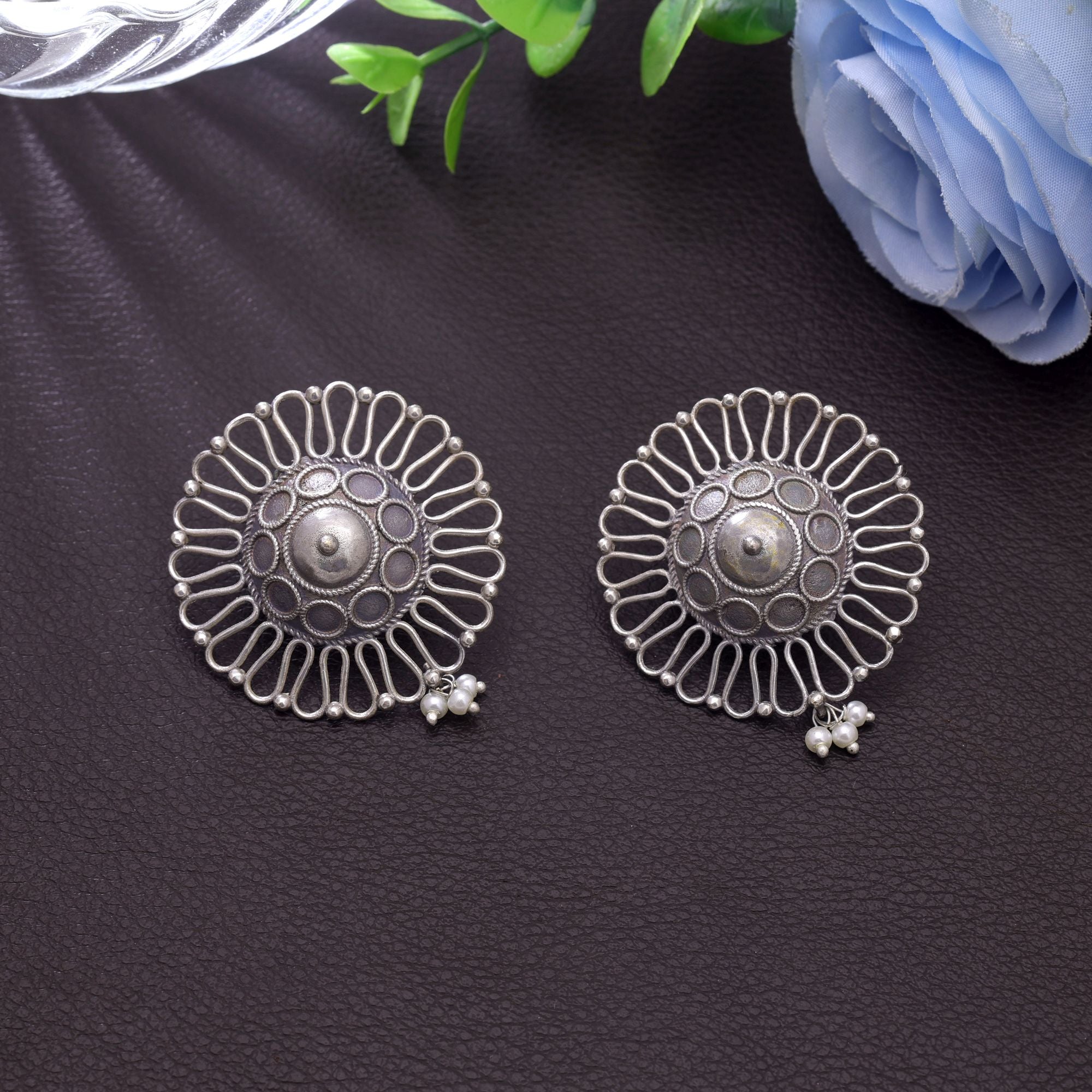 Silver Color Oxidised Earrings