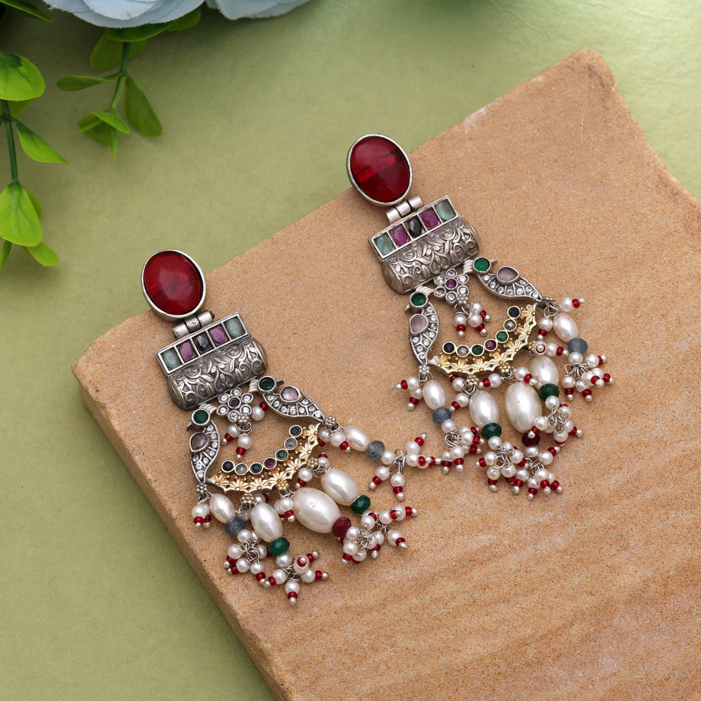 Multi Color Dual Tone Oxidised Earrings