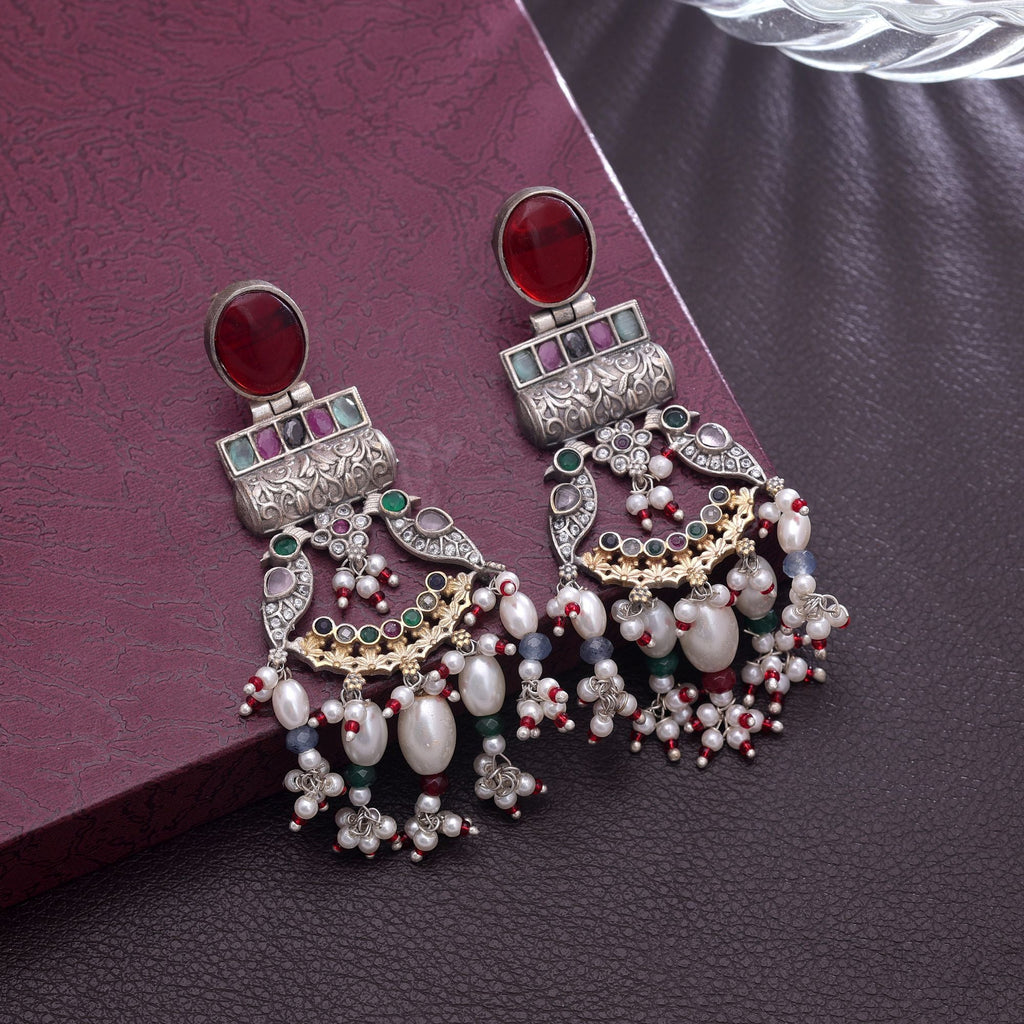 Multi Color Dual Tone Oxidised Earrings