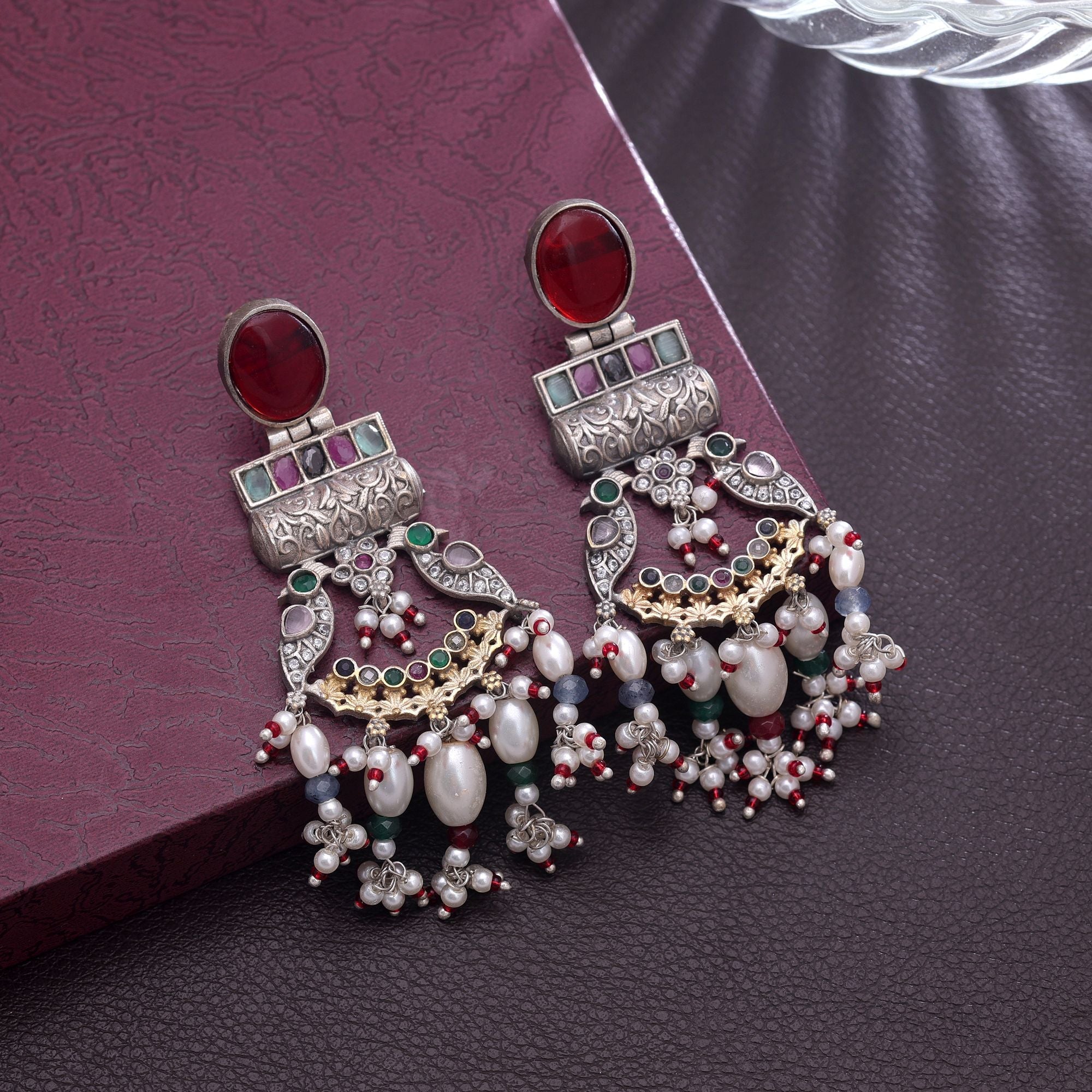 Multi Color Dual Tone Oxidised Earrings